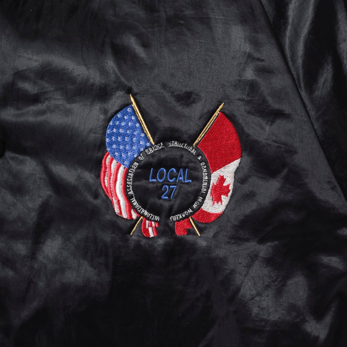 90s AFL-CIO Iron Workers Union Satin Bomber Jacket Black XXL