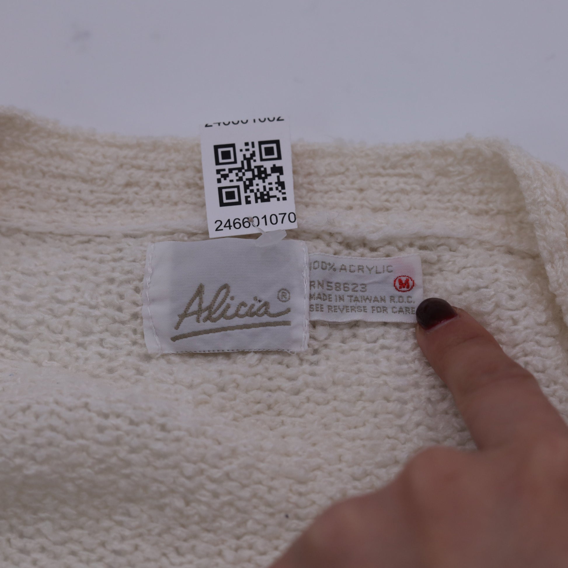80s Off-White Cardigan Button-Up Knit Sweater V-Neck Pockets Medium