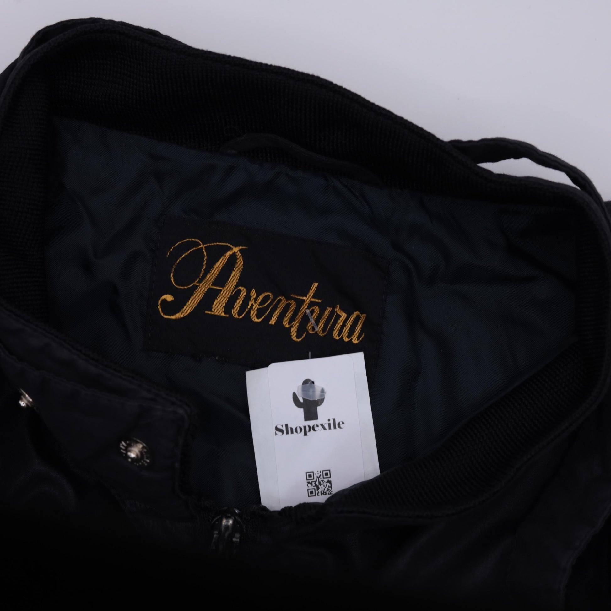 80s Aventura Black Shiny Bomber Jacket Zip Windbreaker Large L