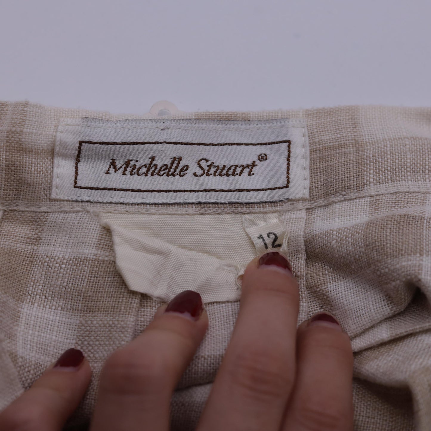 90s Tan Cream Plaid Pleated Midi Skirt High Waist Small