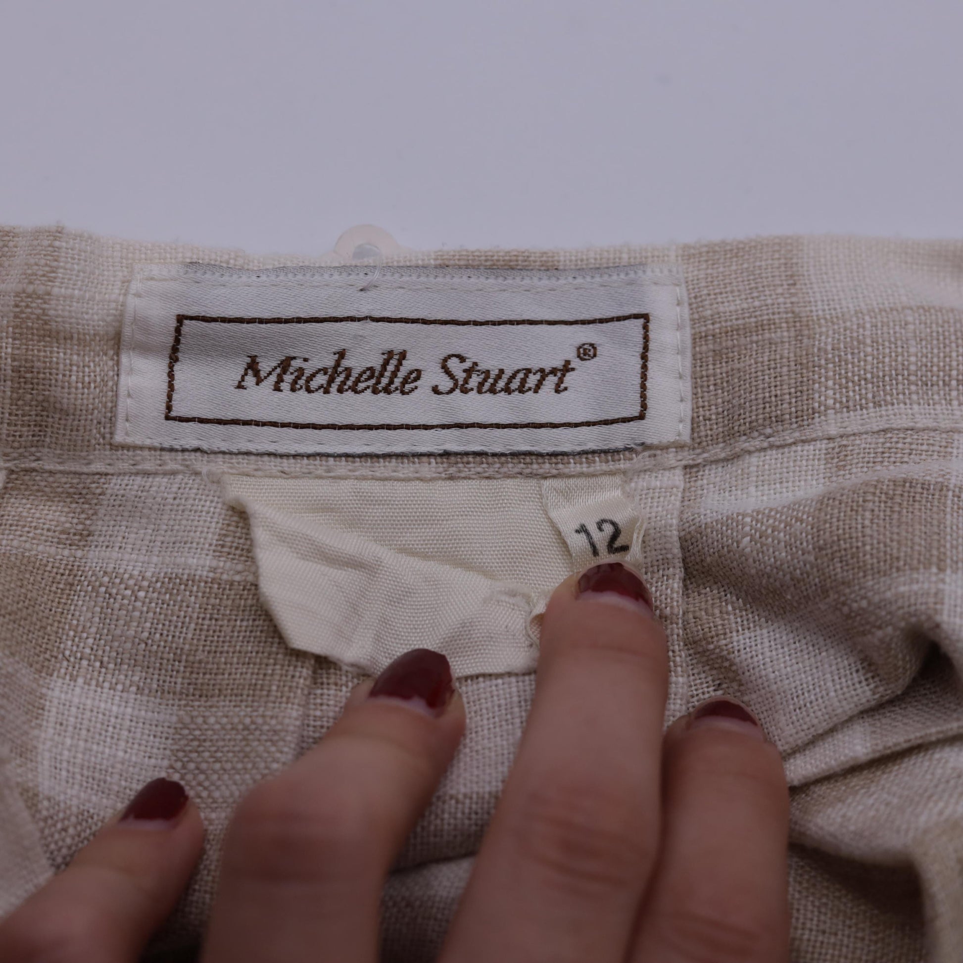 90s Tan Cream Plaid Pleated Midi Skirt High Waist Small