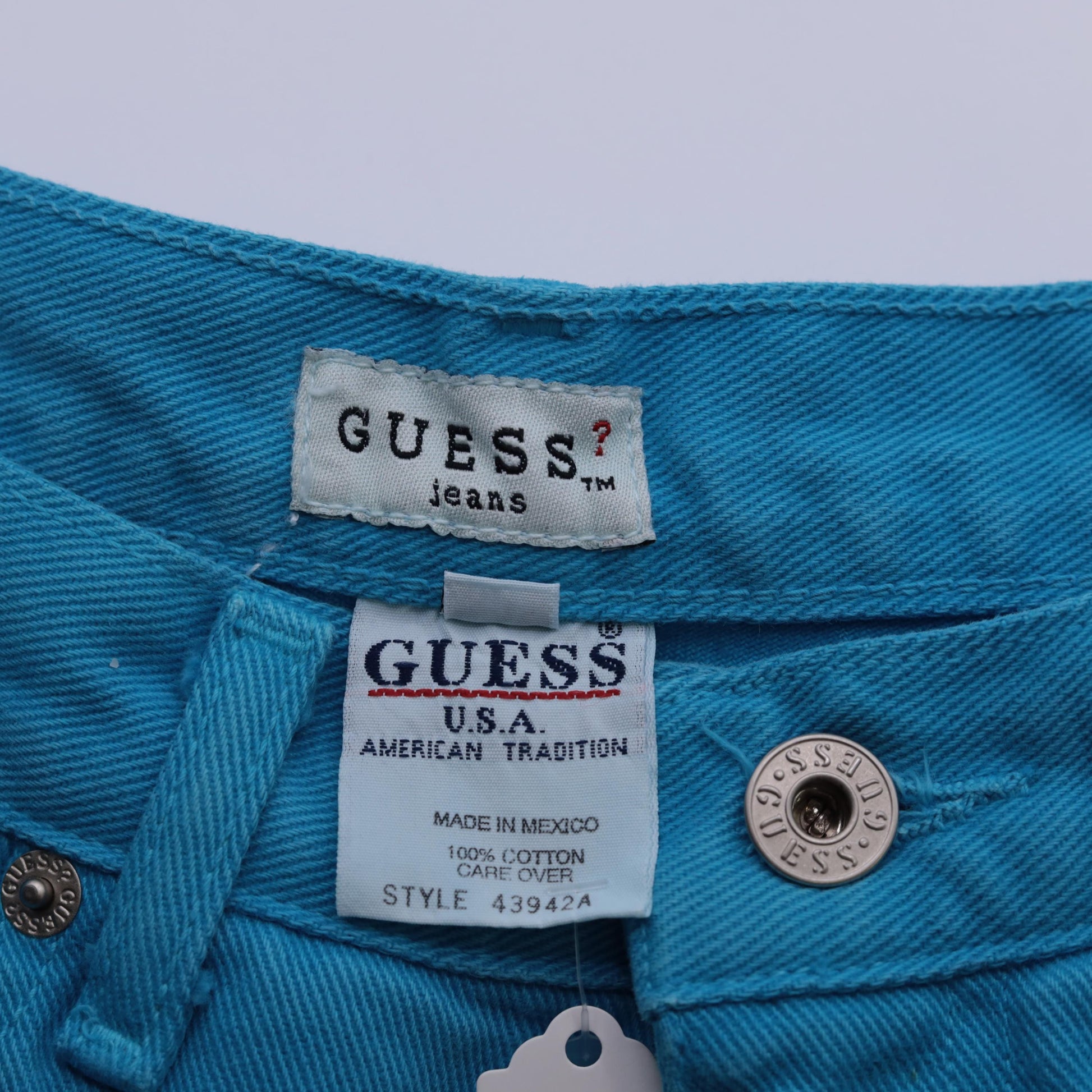 90s Guess Turquoise Denim Shorts Mid Rise Small 30