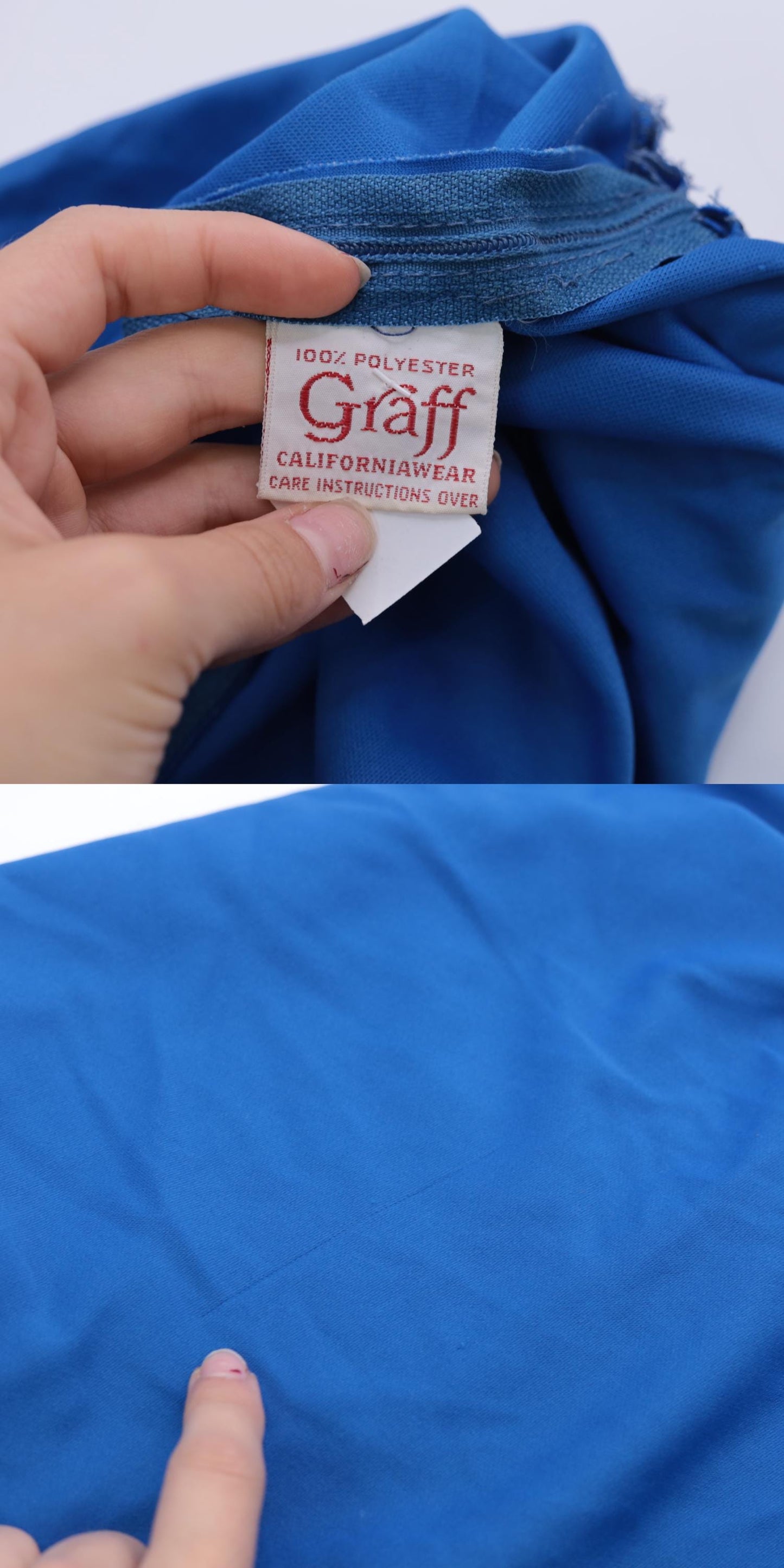 70s Bright Blue Turtleneck Long Sleeve Polyester Shirt Medium
