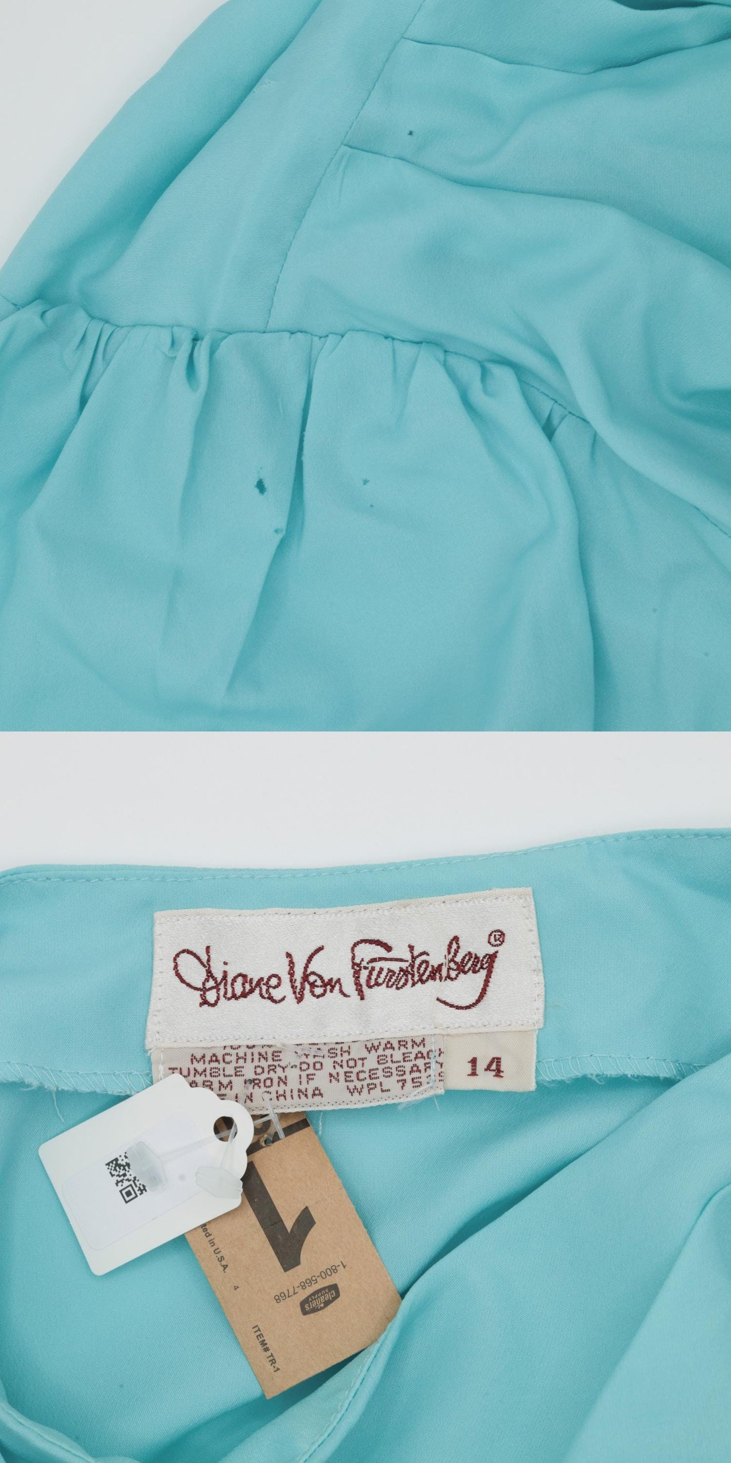 70s Diane Von Furstenberg Cowl Neck Blouse Aqua Blue Long Sleeve Medium