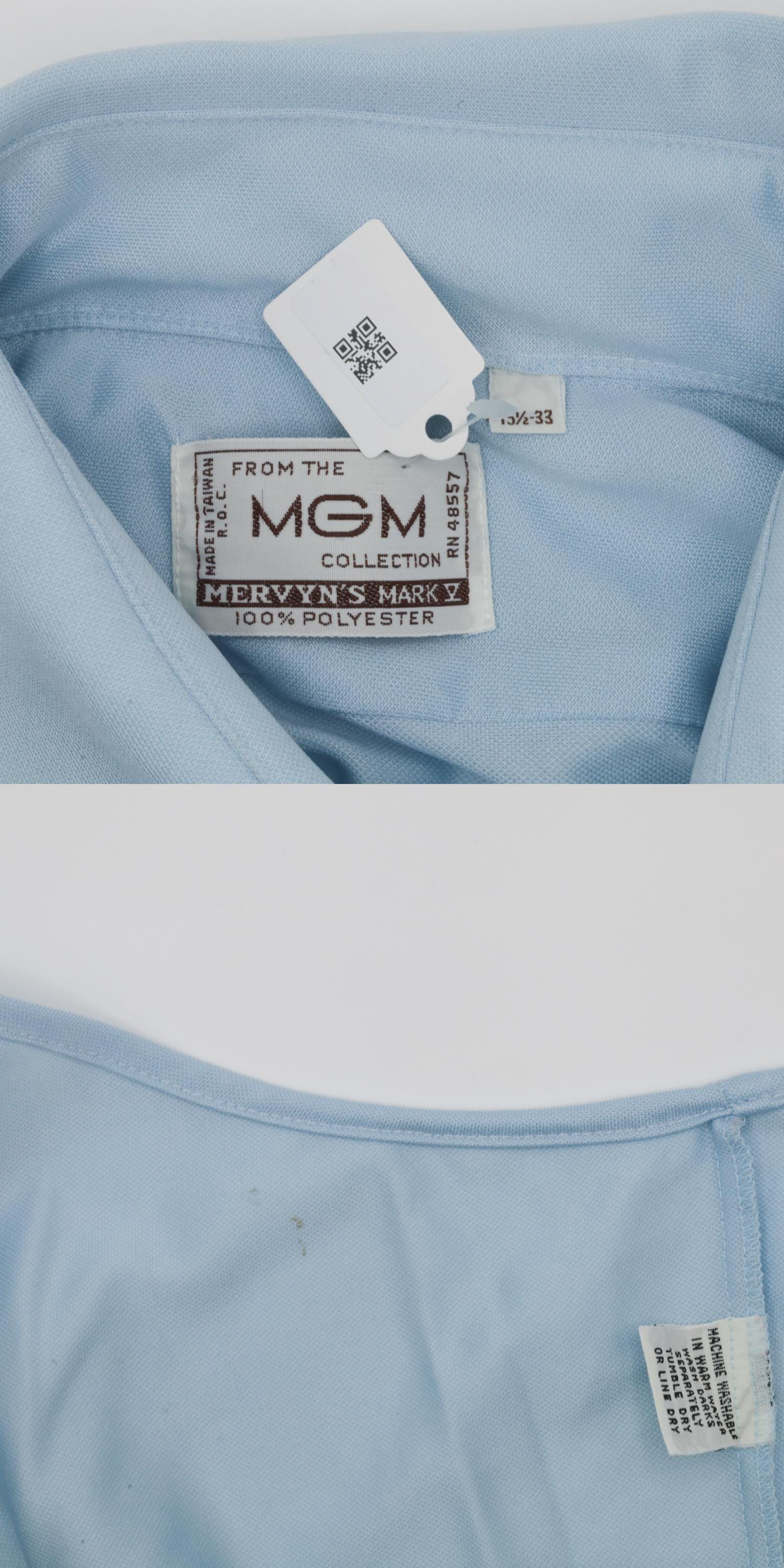70s Baby Blue Dagger Collar Button-Up Shirt Disco Oxford Long Sleeve Medium