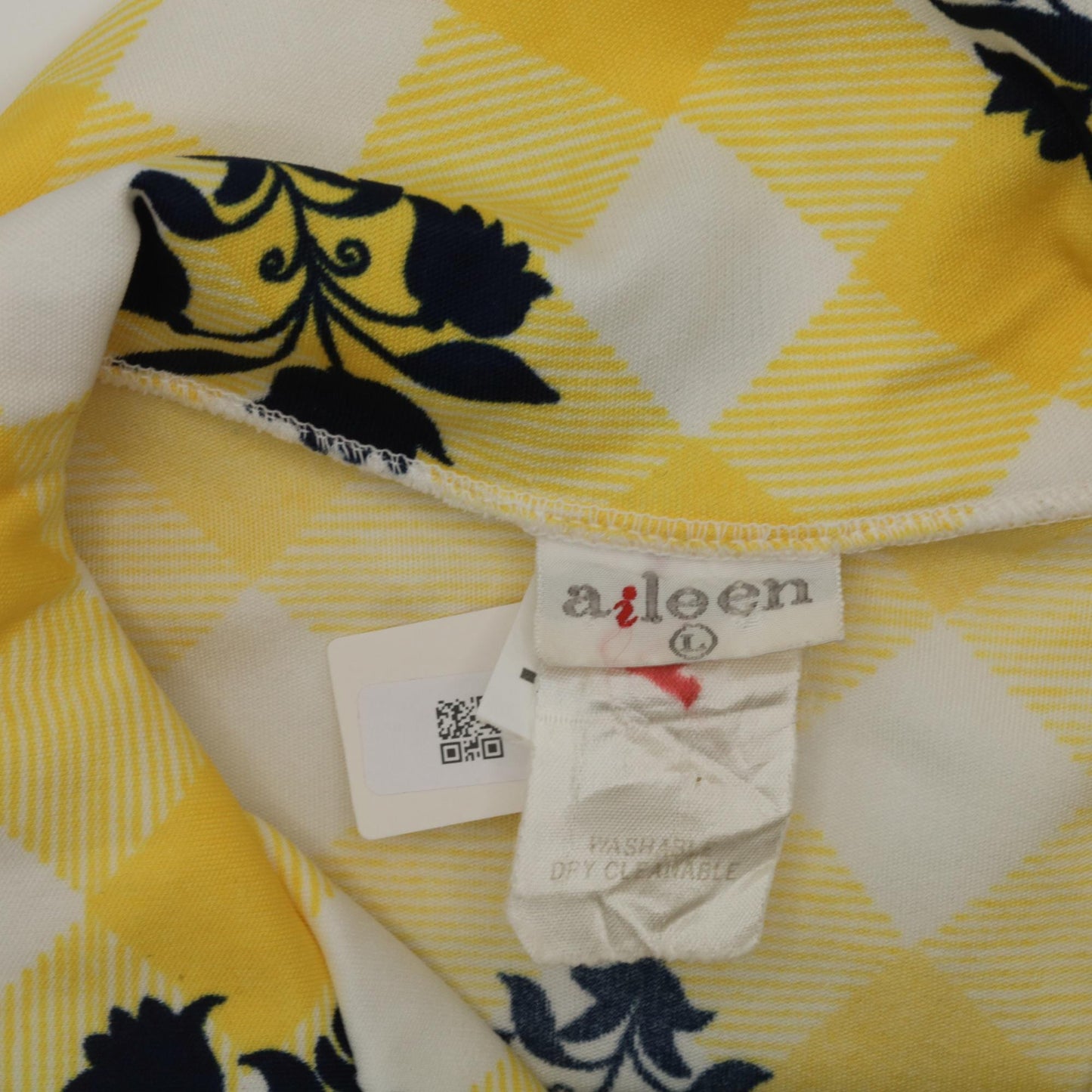 70s Checkered Floral Yellow Button-Up Blouse Long Sleeve Collared Shirt Small