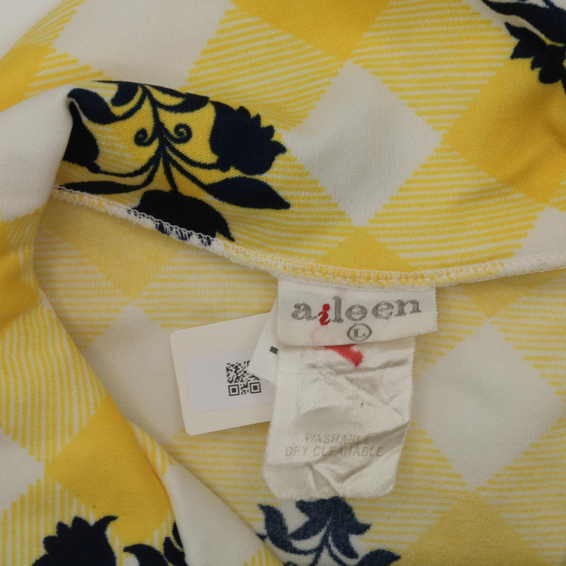 70s Checkered Floral Yellow Button-Up Blouse Long Sleeve Collared Shirt Small