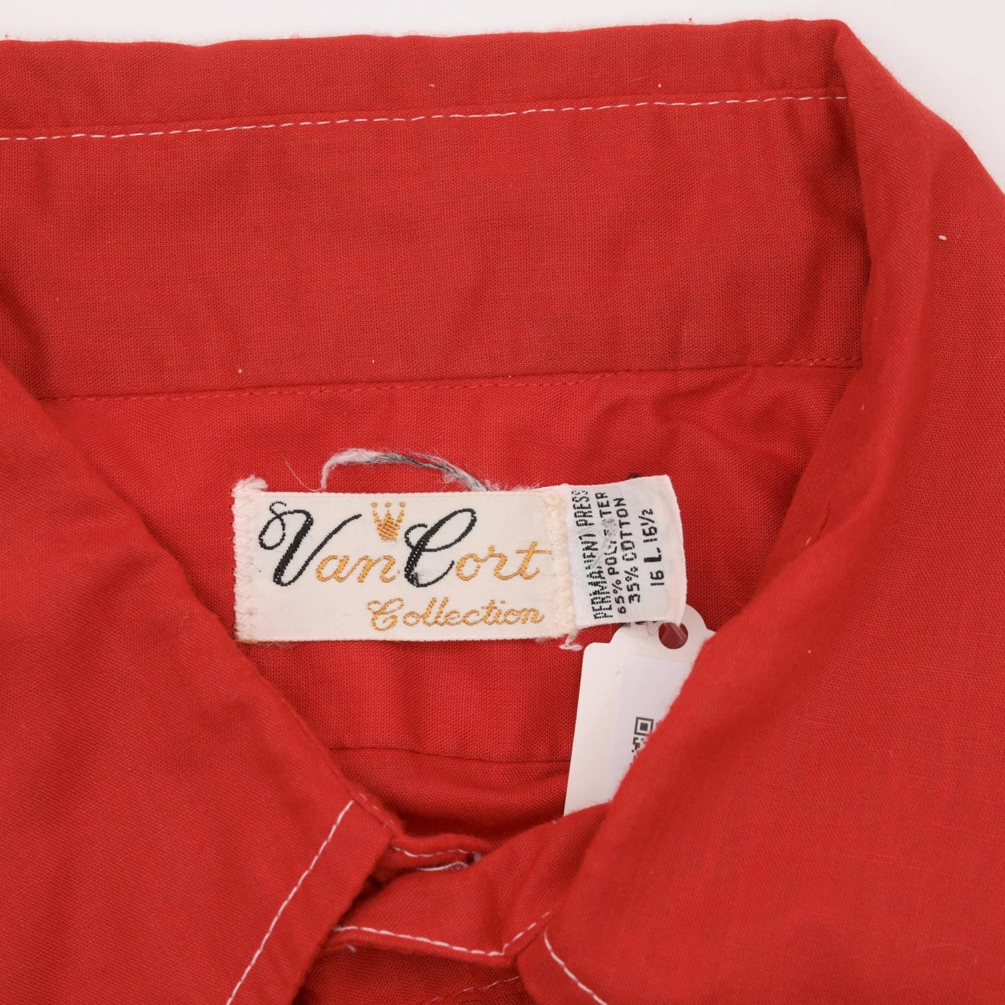 70s Van Cort Western Shirt Red Dagger Collar Topstitch Button Up Large