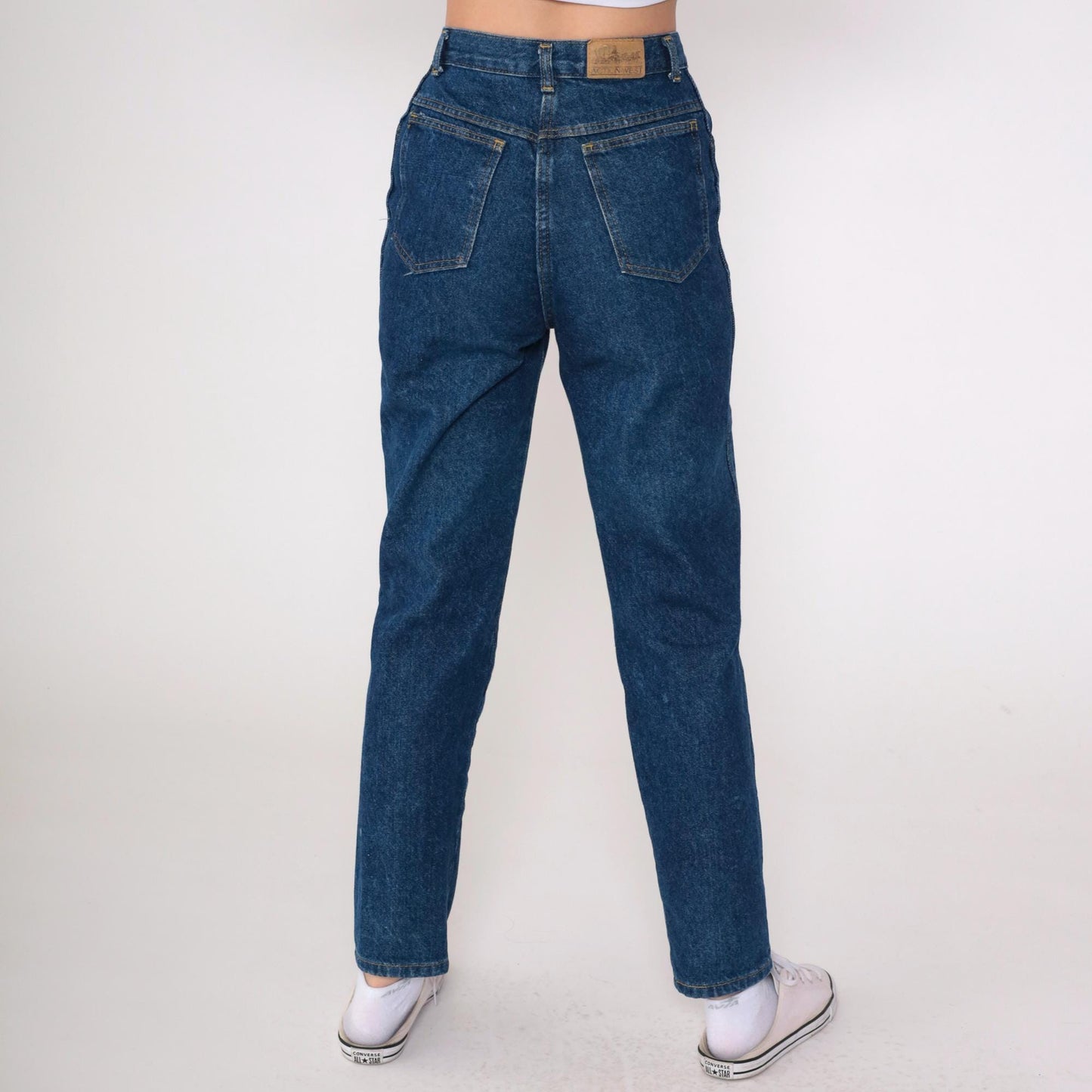 90s Astronaut Roller Skate Graphic High-Waist Jeans Dark Blue Denim Extra Small