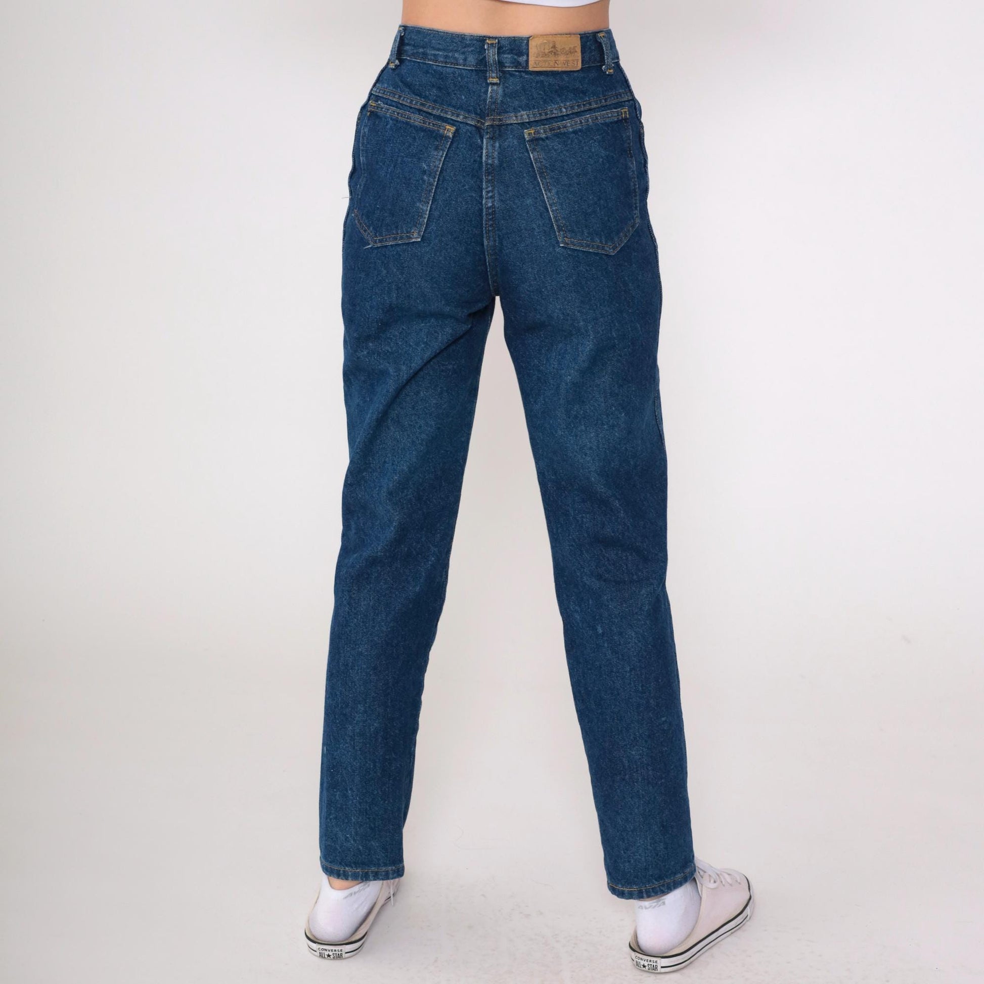 90s Astronaut Roller Skate Graphic High-Waist Jeans Dark Blue Denim Extra Small
