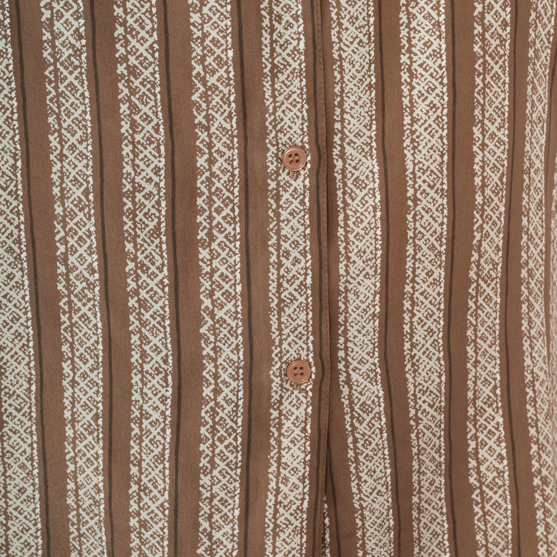 80s Brown & White Striped Puff Sleeve Blouse Collared Button Up Medium