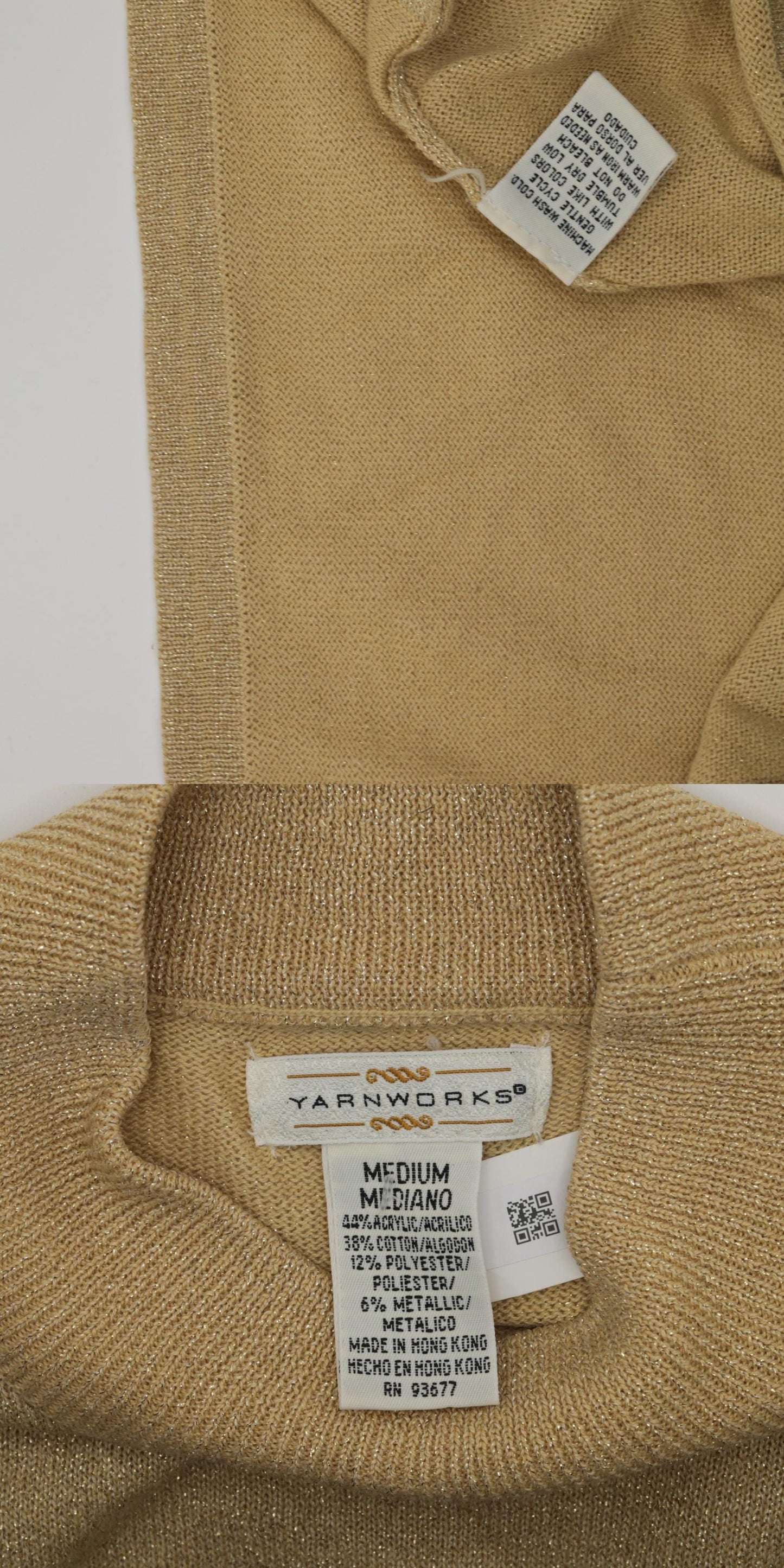 90s Metallic Gold Mock Neck Sweater Sparkly Knit Pullover Medium