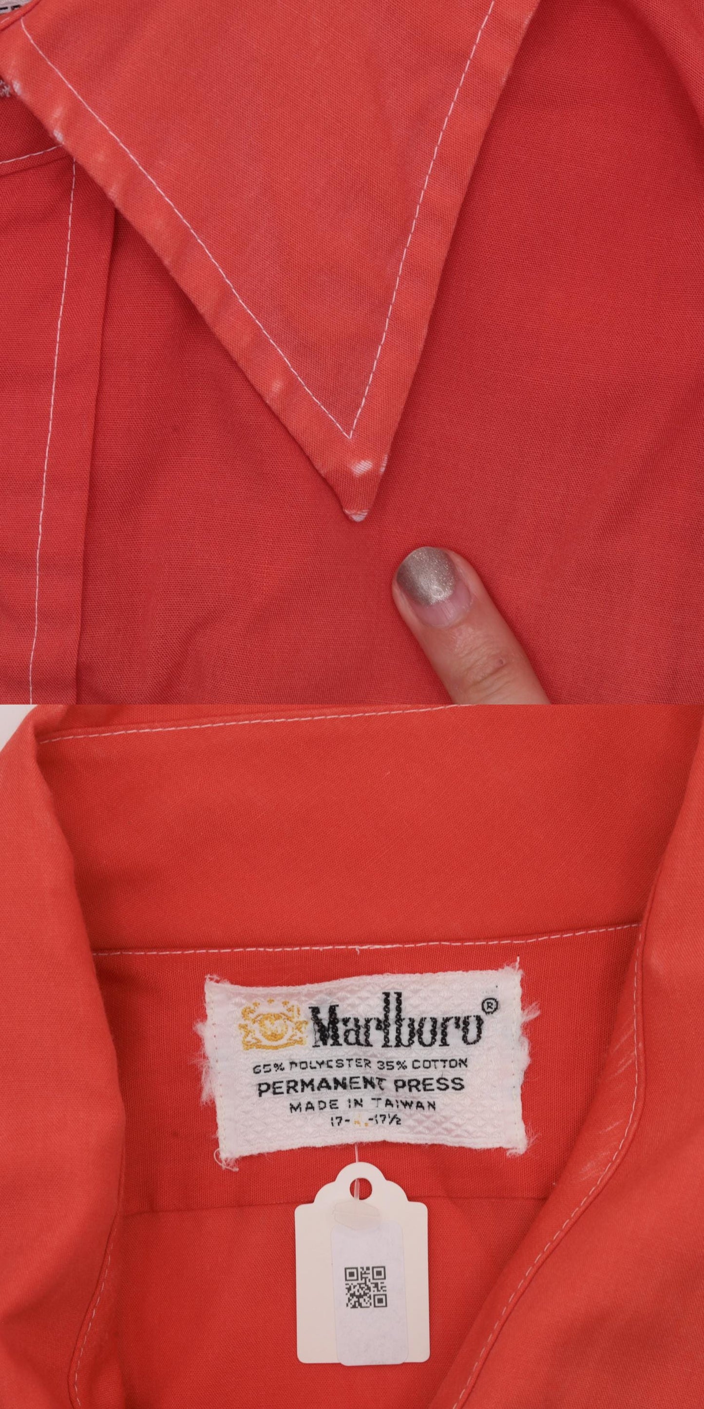 70s Marlboro Western Shirt Orange Button Down Dagger Collar Large