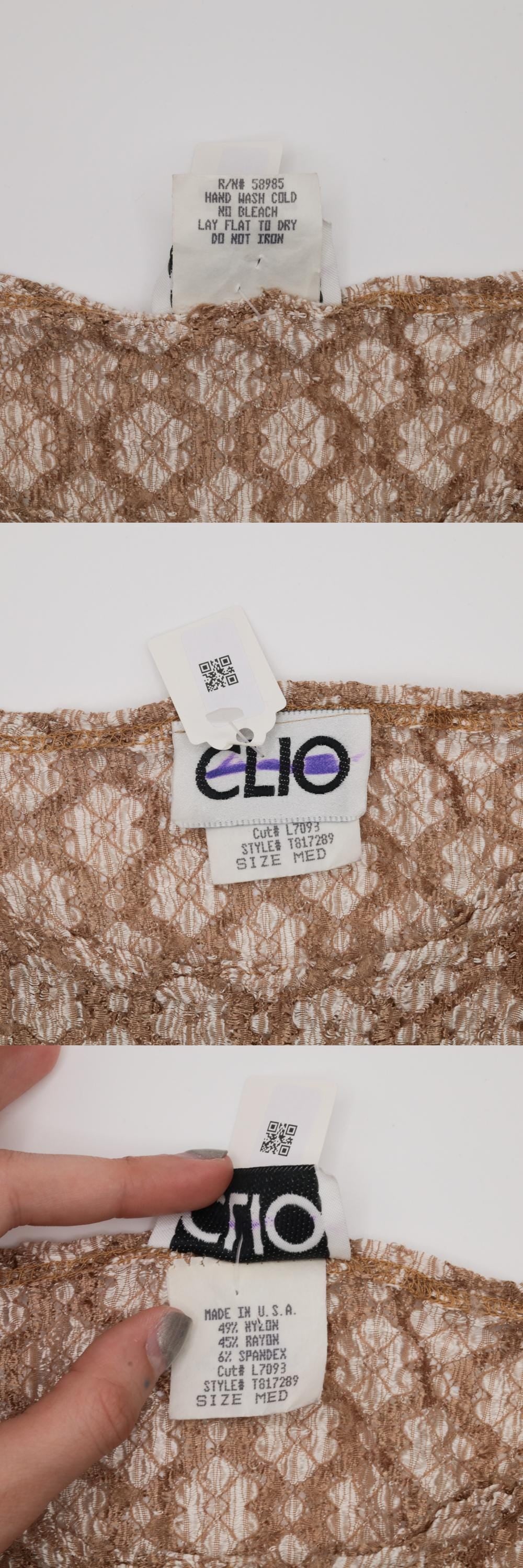 90s Clio Floral Lace Blouse Tan Short Sleeve Scoop Neck Medium