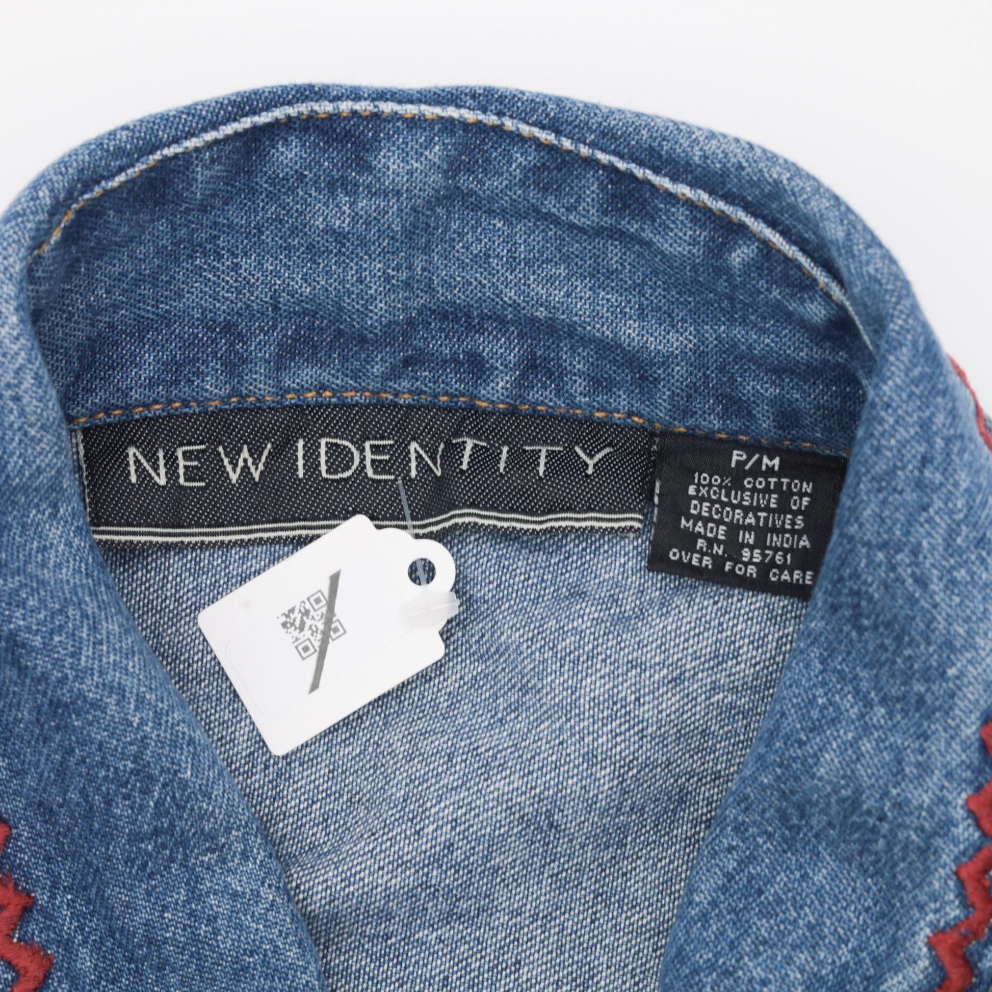 00s New Identity Denim Jacket Geometric Embroidery Blue Jean Jacket Small