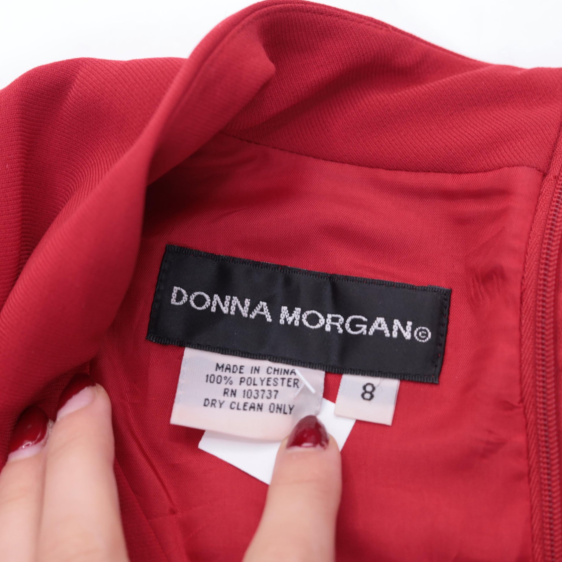 90s Donna Morgan Red Maxi Dress V-Neck High Waist Long Sleeve Small