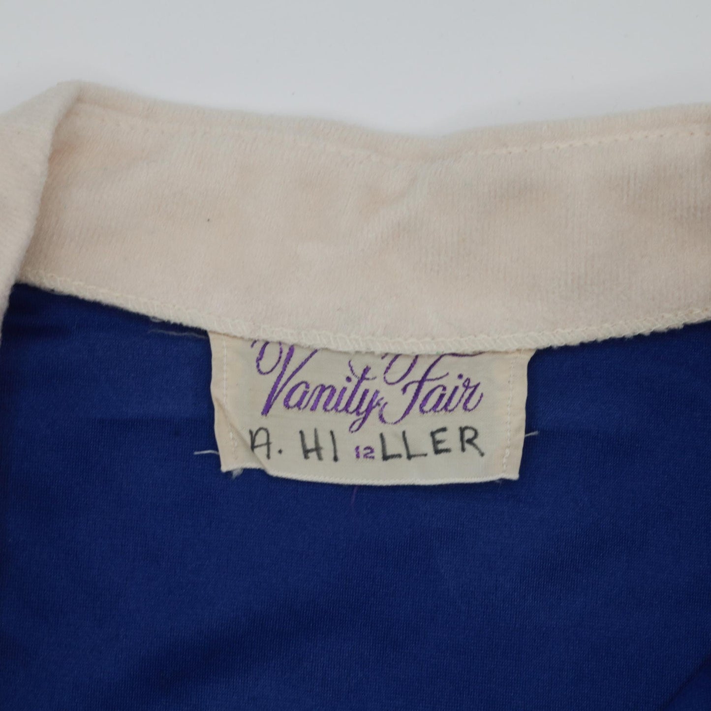 70s Vanity Fair Velour Robe Dress Royal Blue Stripe Mini Mandarin Collar Medium