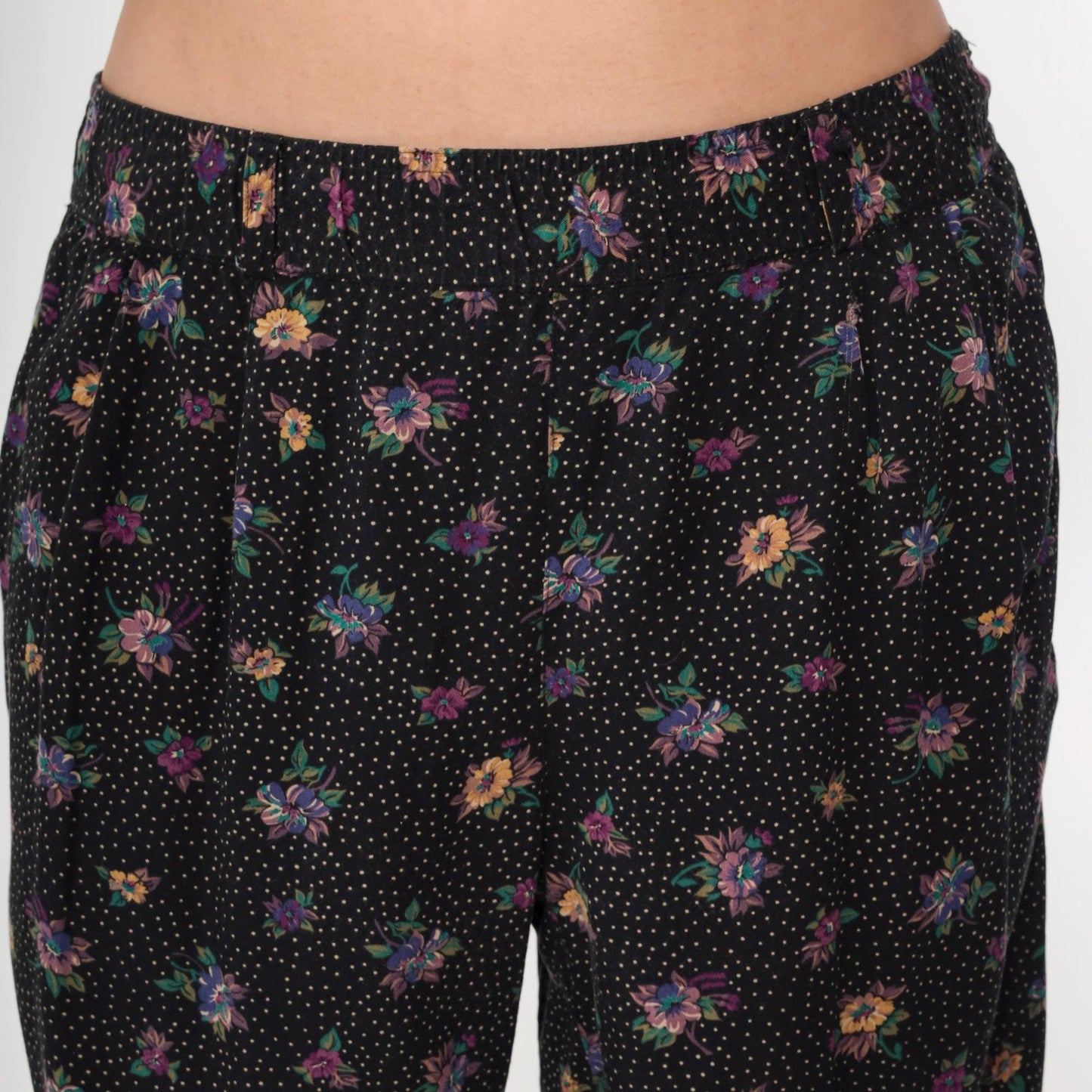 90s Liz Claiborne Floral Polka Dot Two Piece Set Black Button Up Blouse Tapered Pants Medium