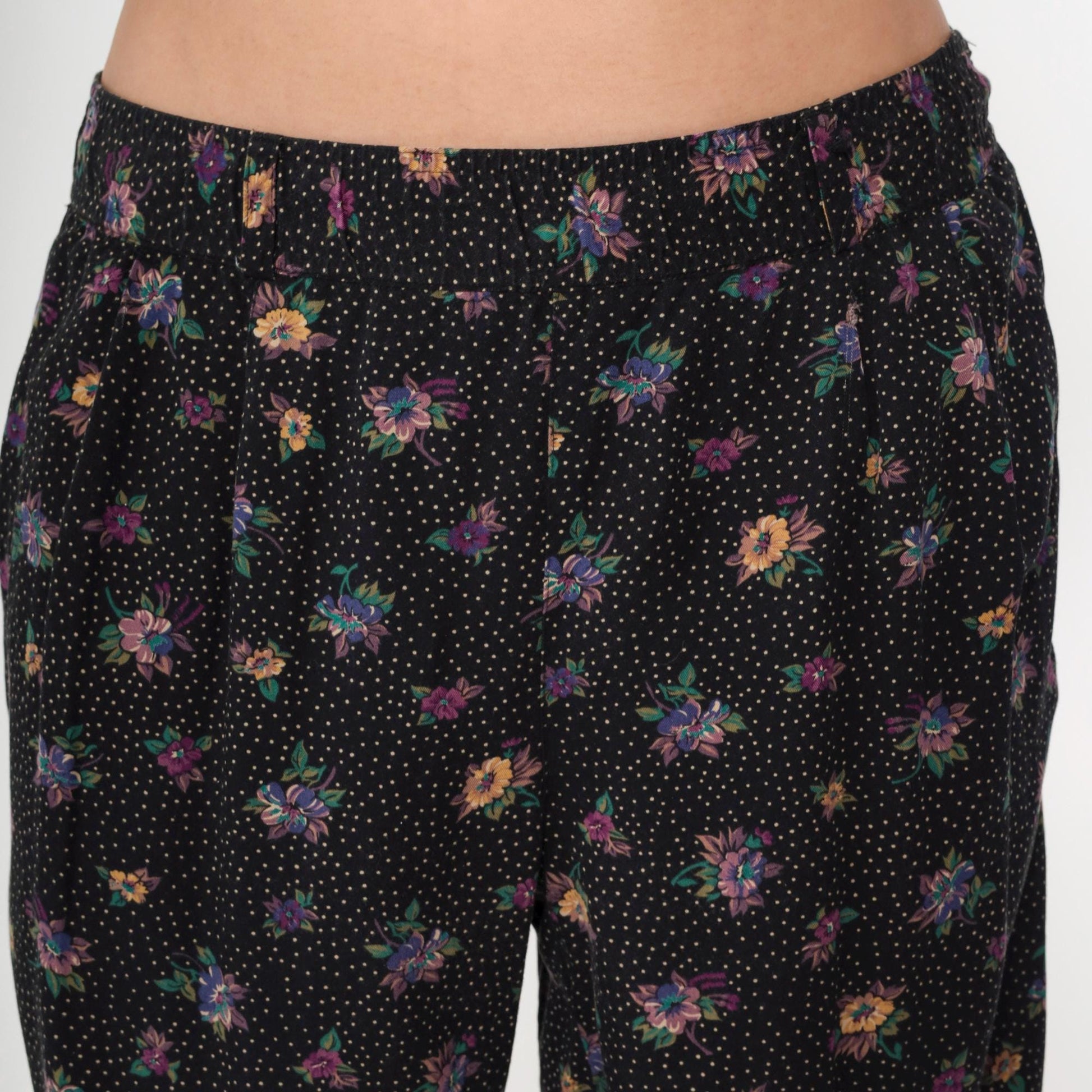 90s Liz Claiborne Floral Polka Dot Two Piece Set Black Button Up Blouse Tapered Pants Medium