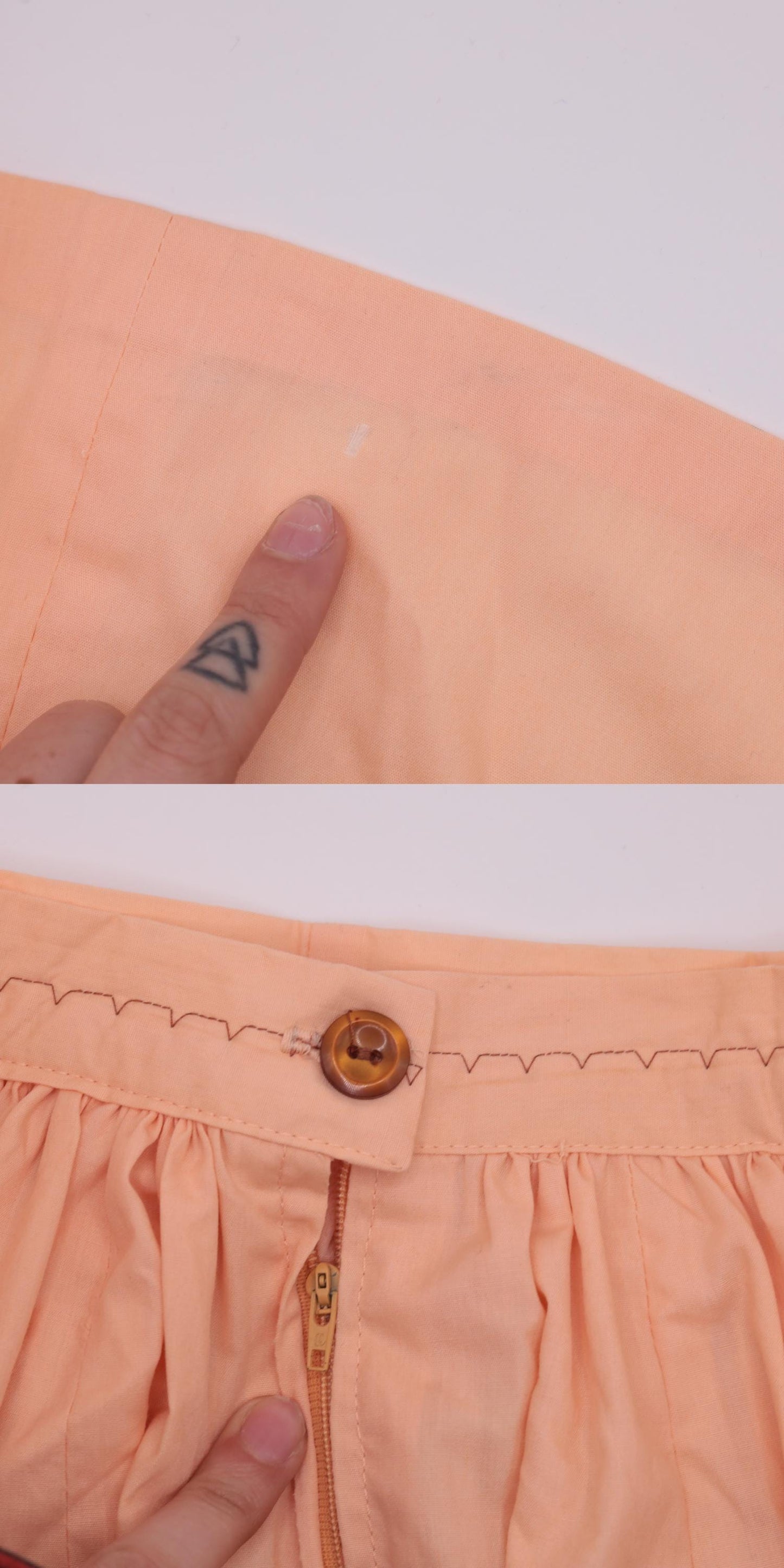 1970s Peach Full Circle Midi Skirt High Waisted Brown Bow Medium