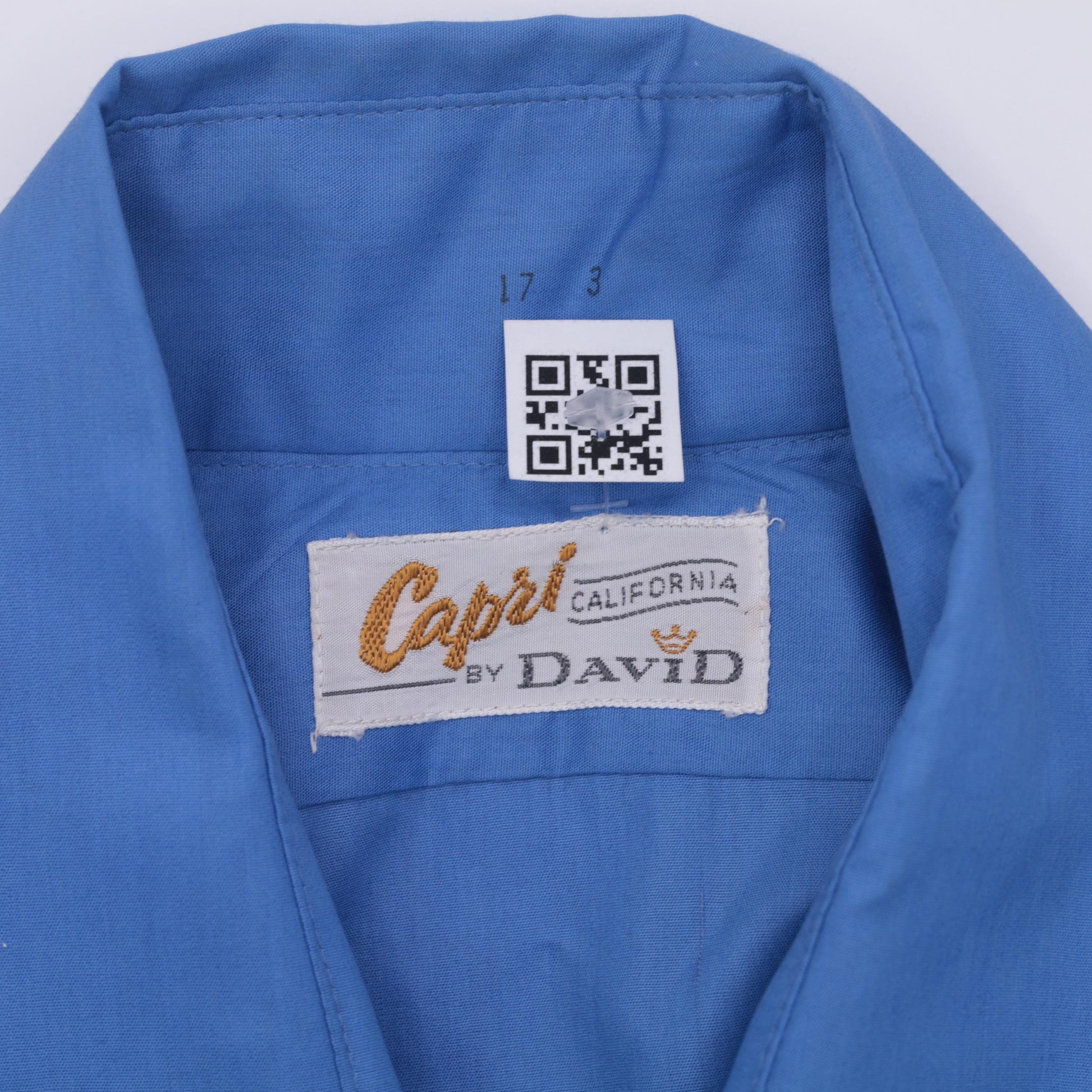 70s Capri by David of California Blue Button-Up Shirt Dagger Collar Large