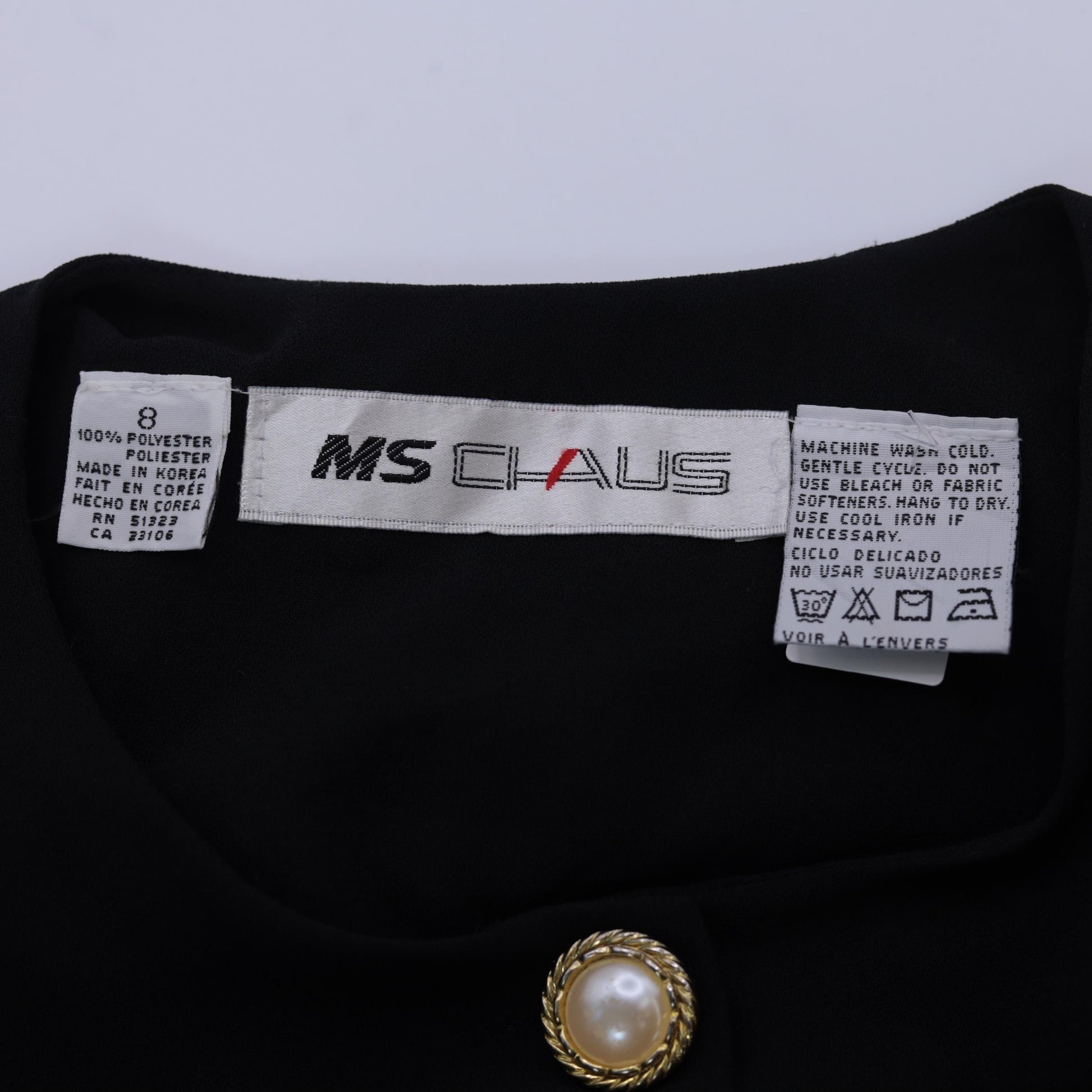 90s Ms Chaus Black Button-Up Midi Dress Puff Sleeve Pencil Medium 8
