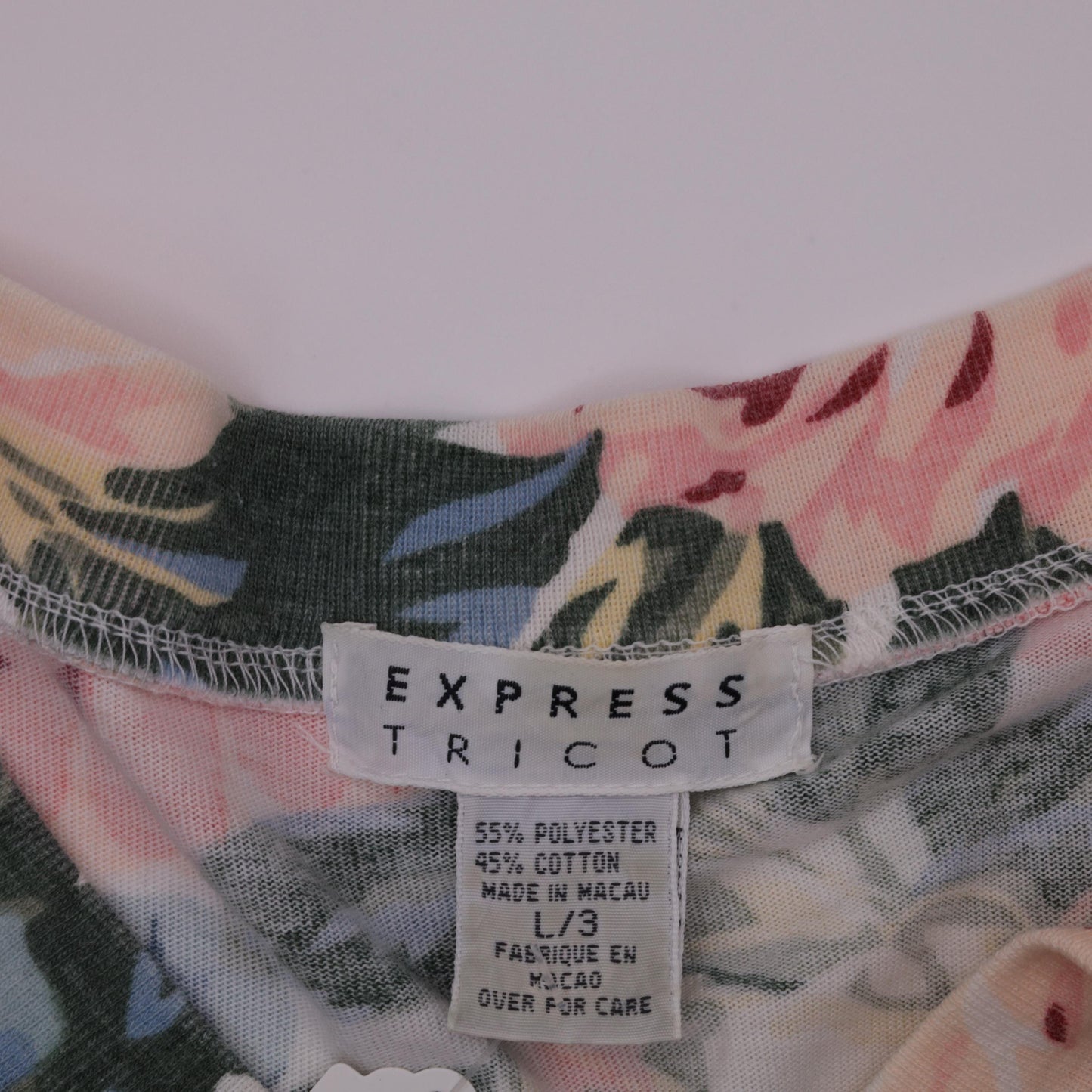 90s Express Tricot Floral T-Shirt Pink Rose Yellow Blue V-Neck Large L