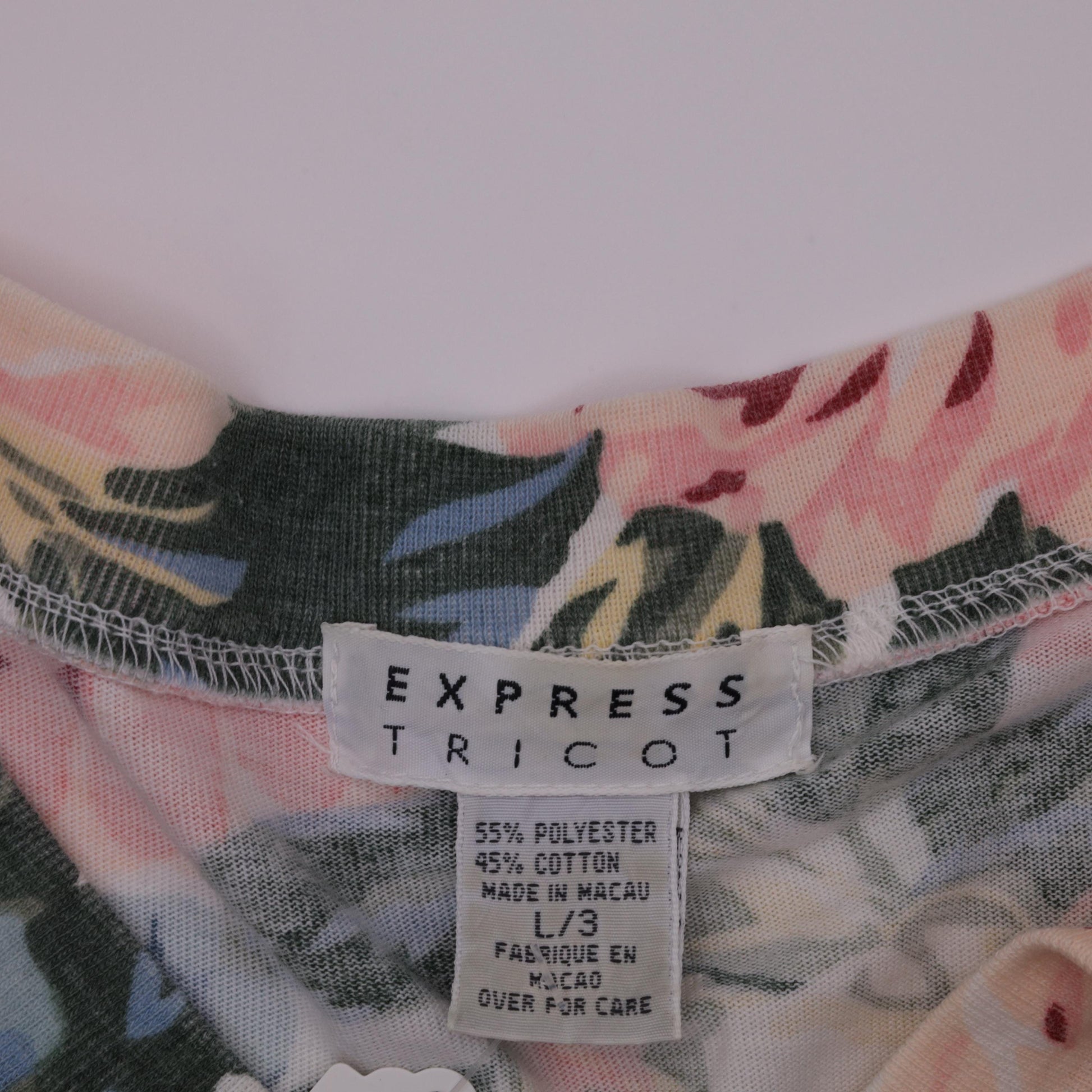 90s Express Tricot Floral T-Shirt Pink Rose Yellow Blue V-Neck Large L
