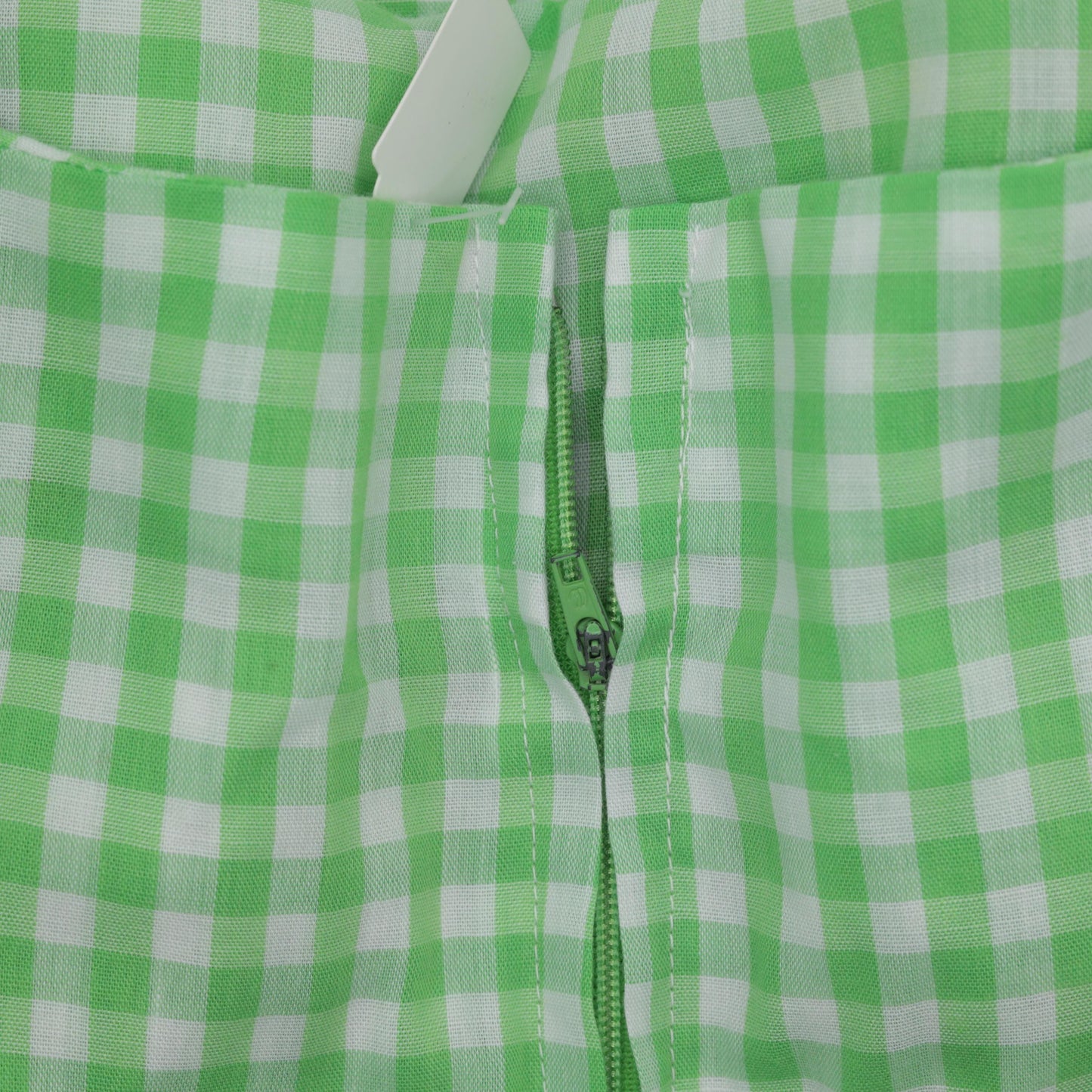 70s Green Gingham Prairie Sundress Eyelet Lace Trim Mini Small