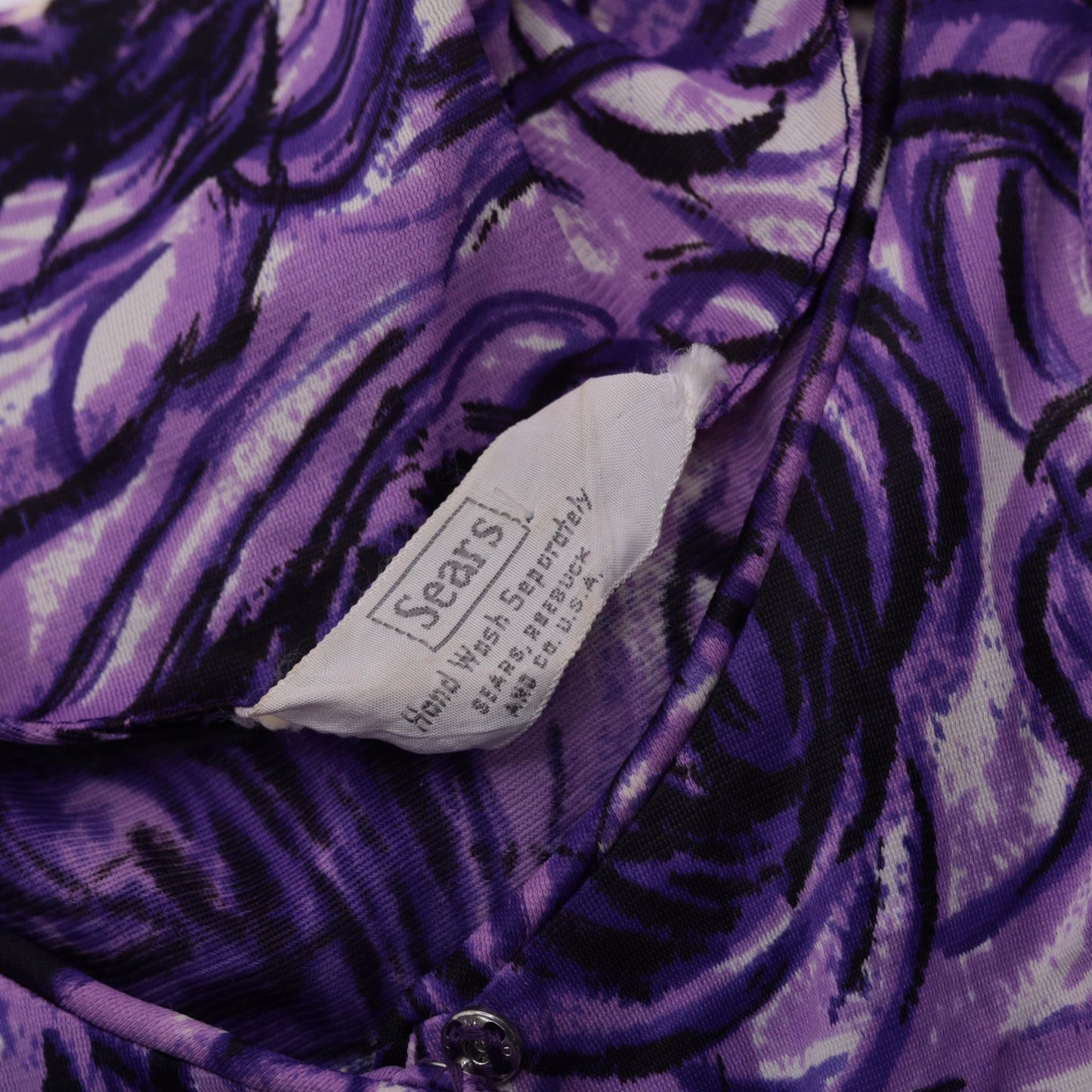 60s Purple Abstract Swirl Midi Shirtdress High Waist Button Up Extra Small