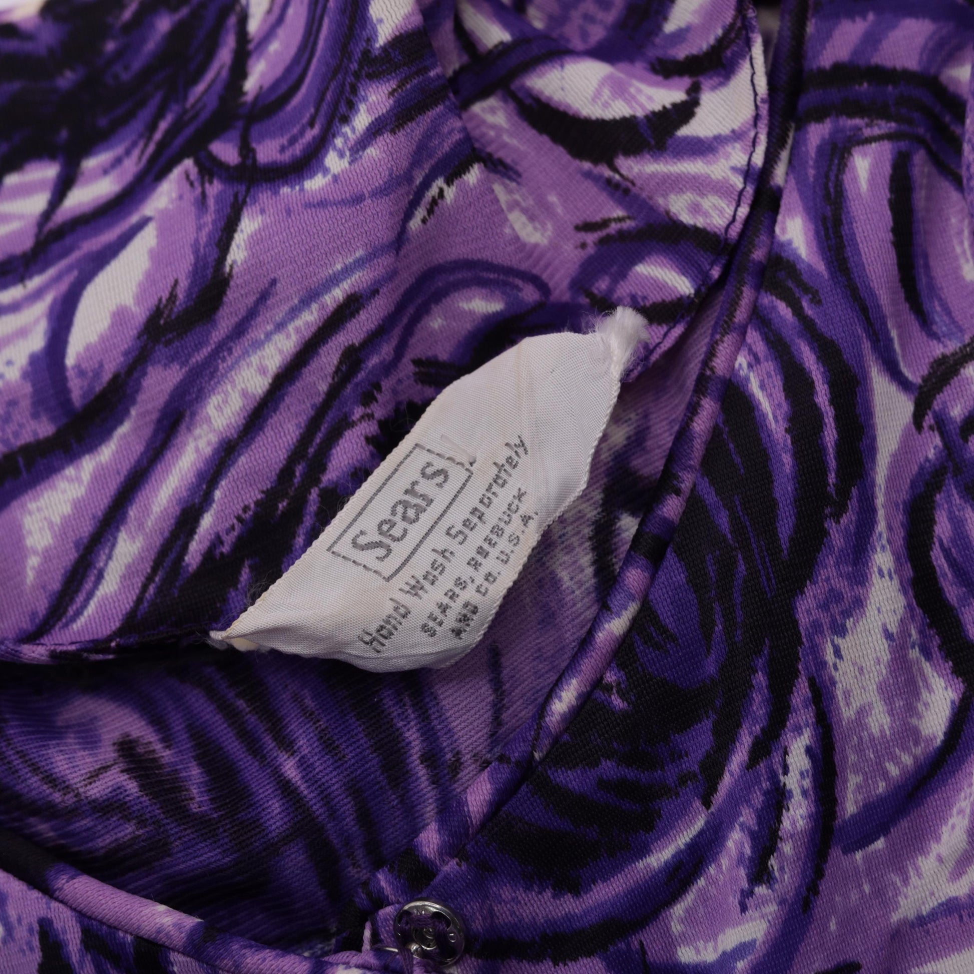 60s Purple Abstract Swirl Midi Shirtdress High Waist Button Up Extra Small