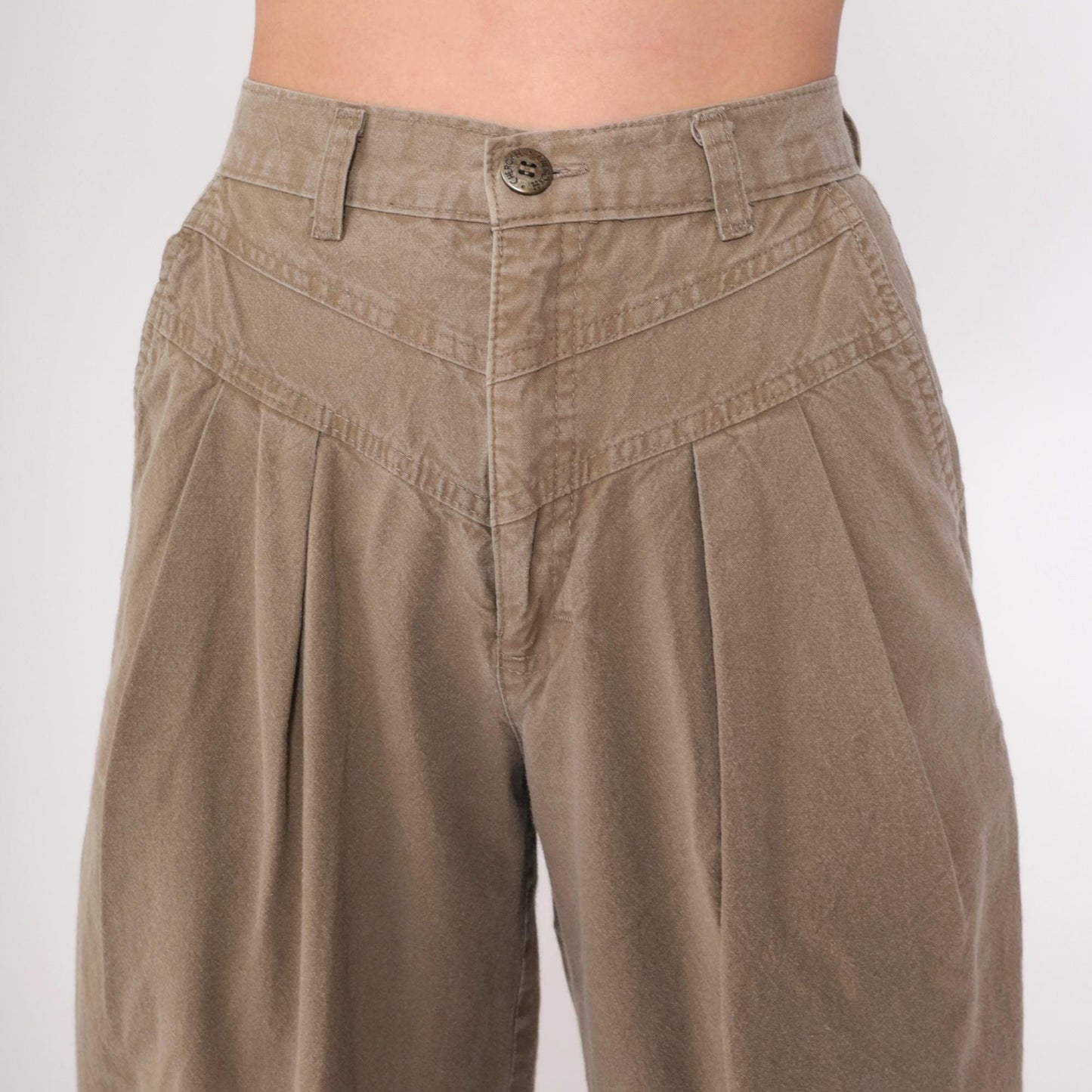 90s Cherokee Brown Cotton High-Waisted Pleated Trousers Small