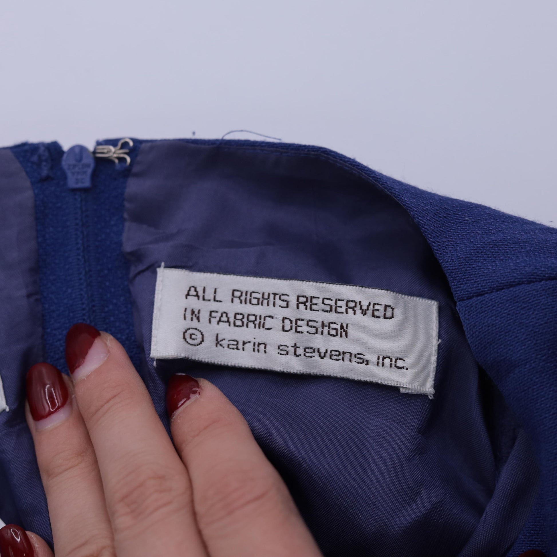 90s Karin Stevens Indigo Beaded Midi Dress Puff Sleeve High Waist Medium