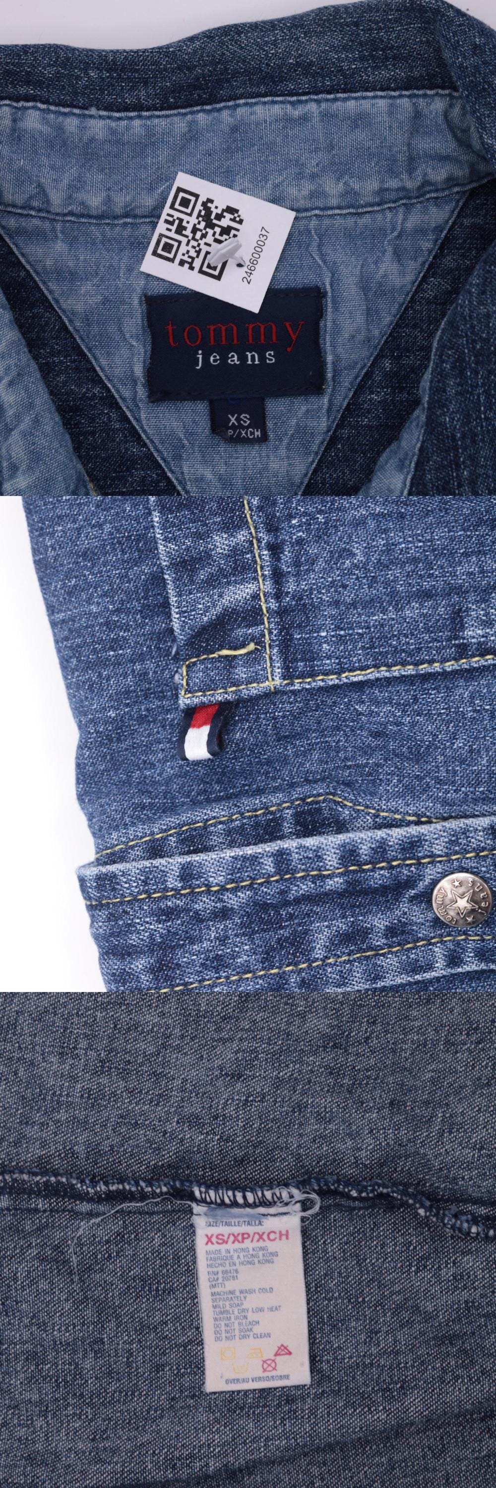90s Tommy Hilfiger Blue Denim Mini Dress Button-Up Short Sleeve Extra Small