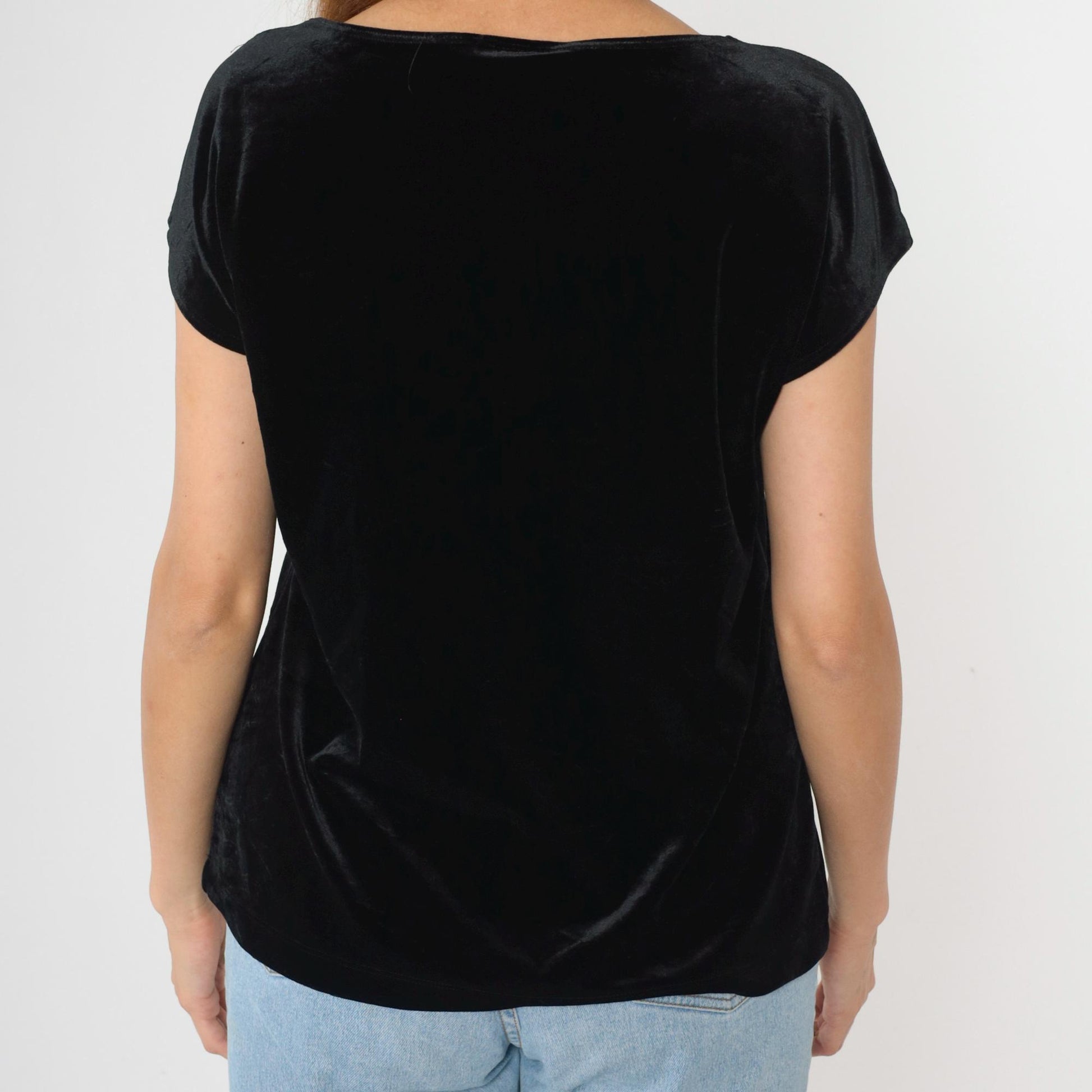 Y2K Black Velvet Keyhole Cutout Blouse Short Sleeve Chico's Top Extra Small