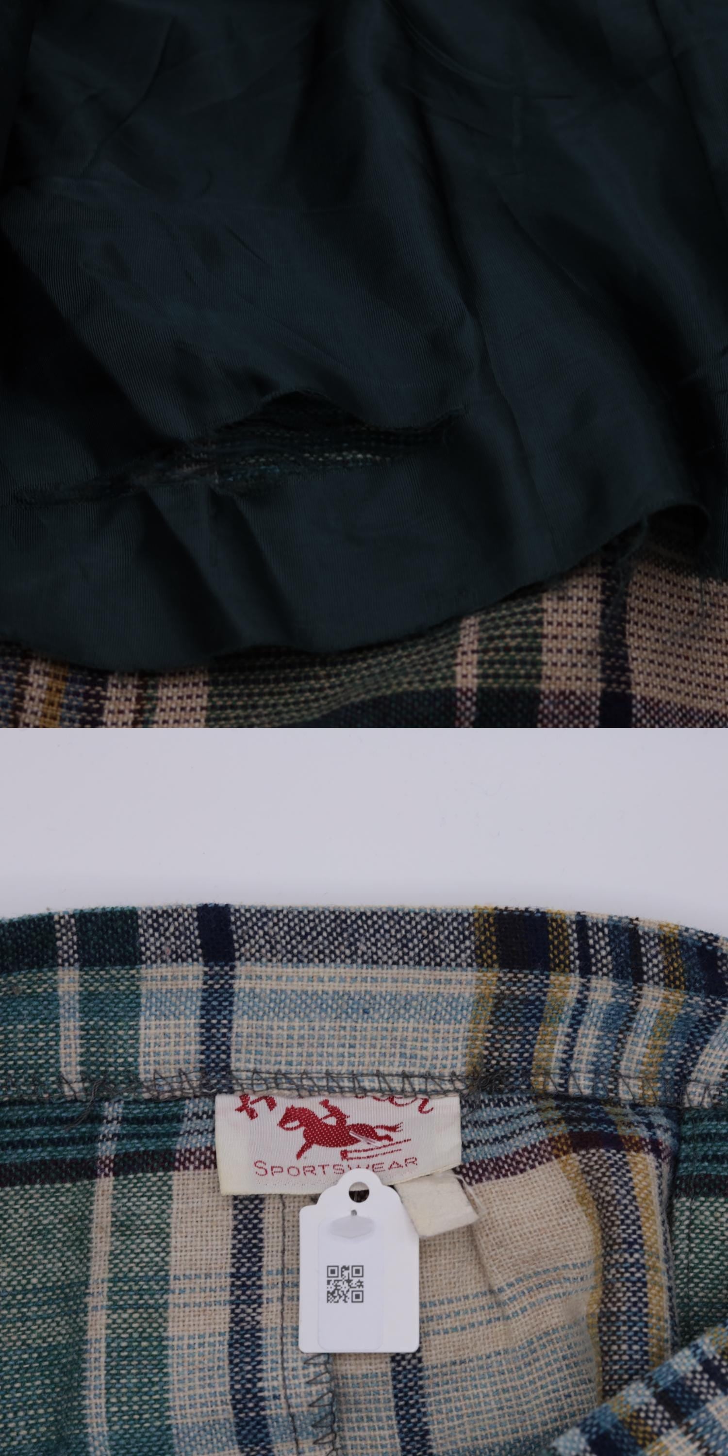 70s Hunter Sportswear Plaid Midi Skirt High Waist A-Line Button Front Teal Beige Medium