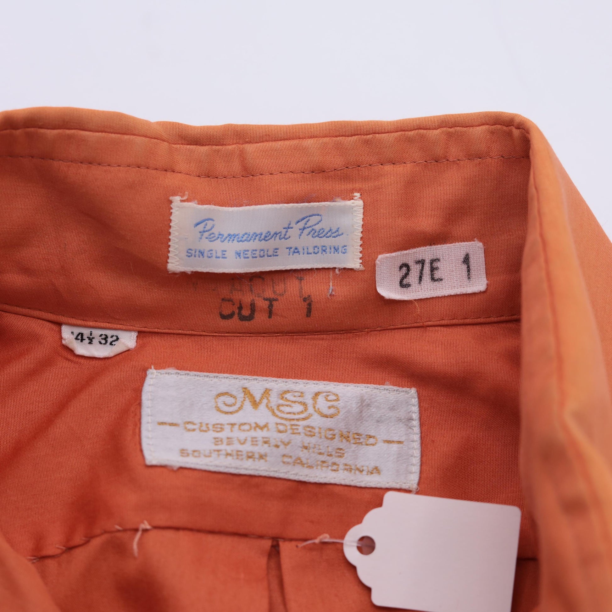 70s Orange Dagger Collar Button-Up Shirt Long Sleeve Men's Small