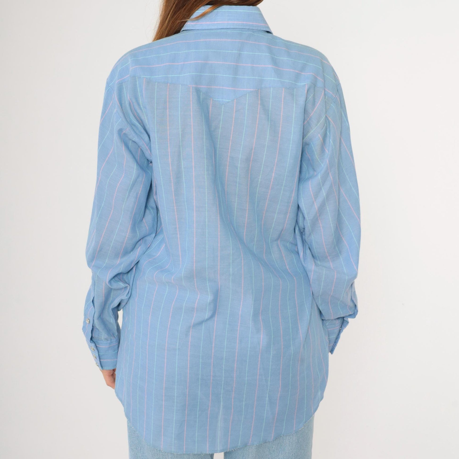 90s Panhandle Slim Western Shirt Blue Striped Pearl Snap Cowboy Large