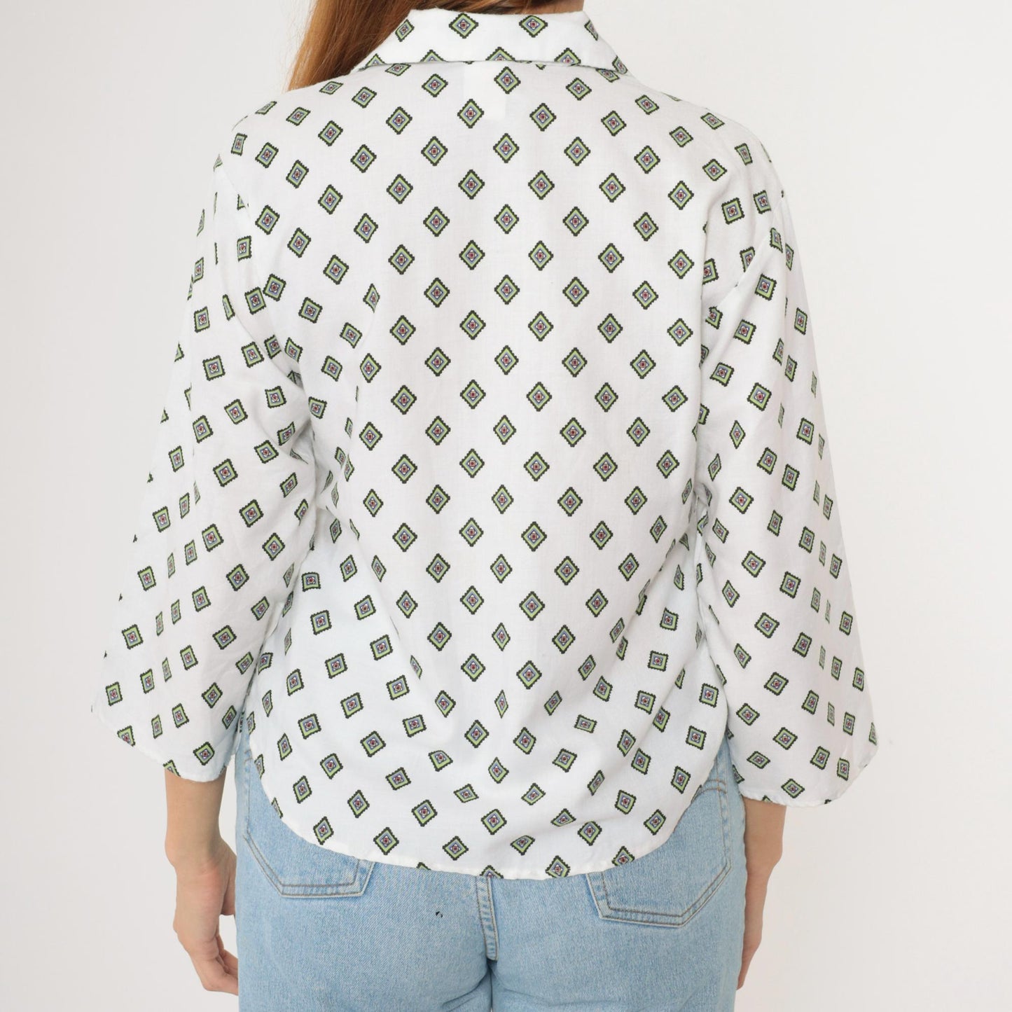 90s New Moves Geometric Button Up Shirt White Purple Attached Vest Medium