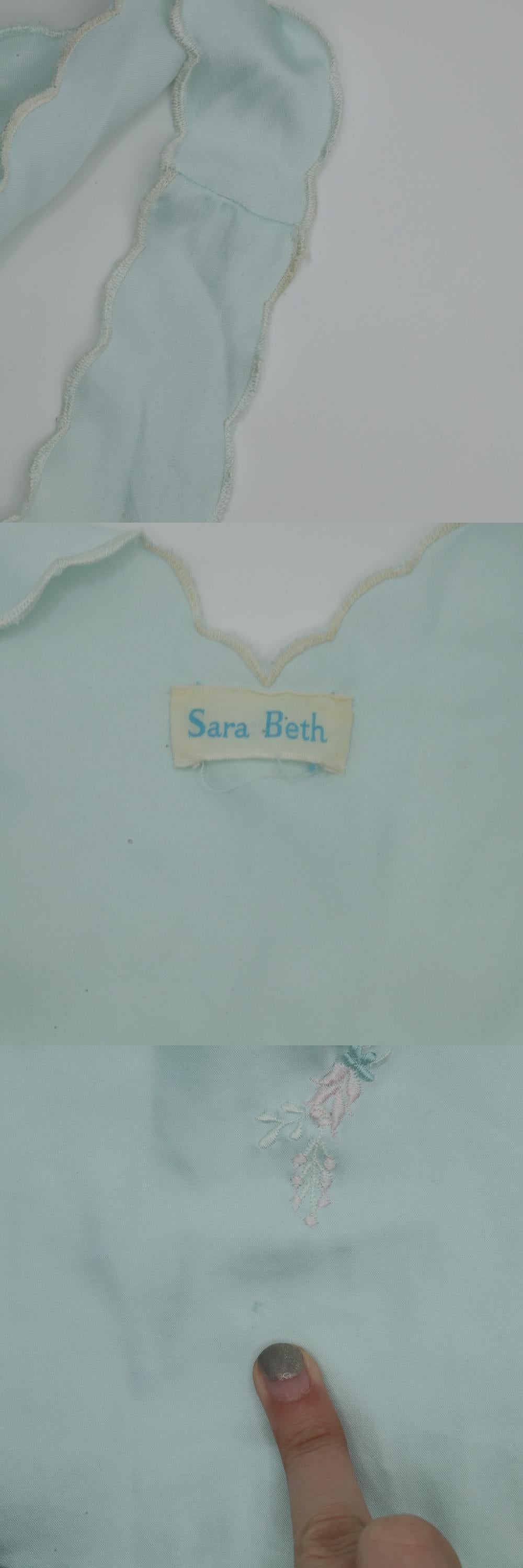 80s Baby Blue Satin Slip Dress Floral Embroidered Lace Midi Nightgown Extra Small