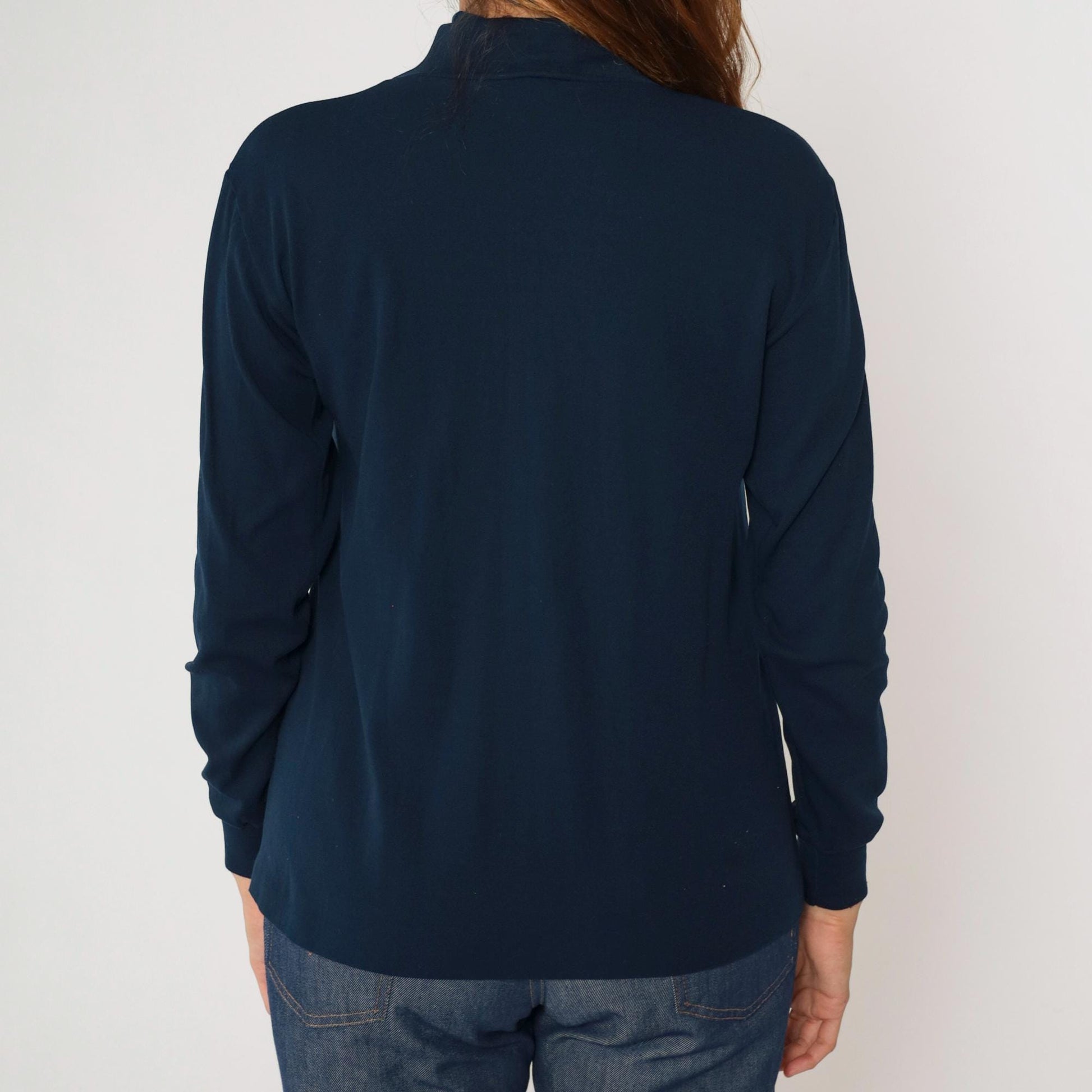 70s Roffe Ski Pullover Navy Mock Neck Nylon Long Sleeve Medium M