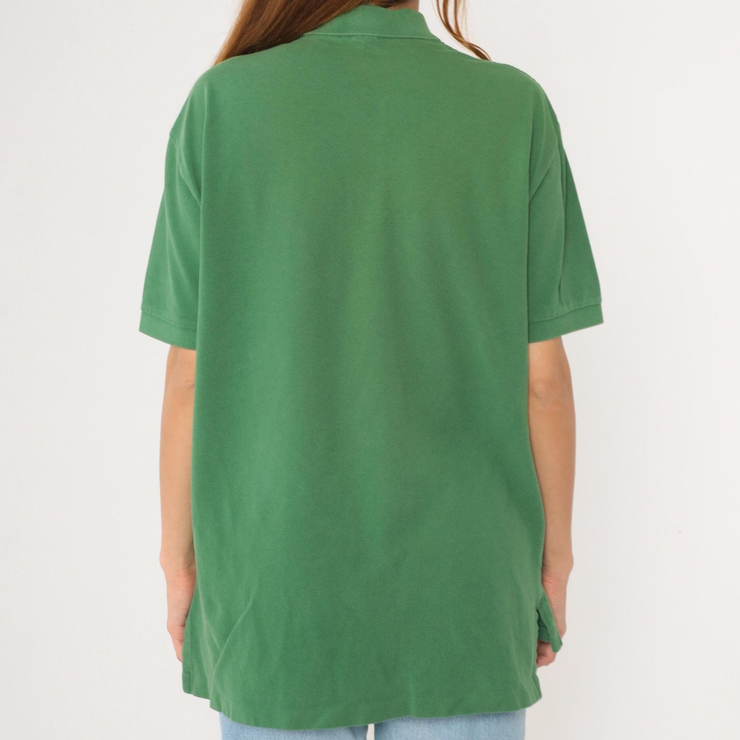 90s Ralph Lauren Polo Shirt Green Cotton Quarter-Button Collared Large L