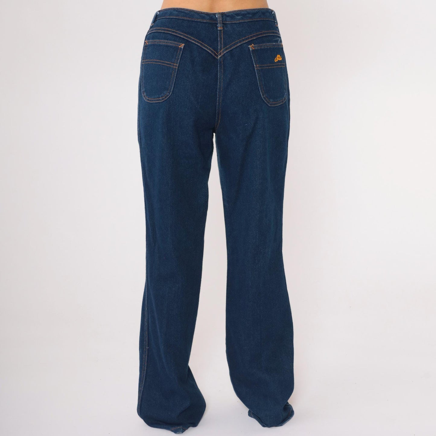 80s H.I.S Chic High-Waist Straight-Leg Jeans Dark Wash Denim Large 32