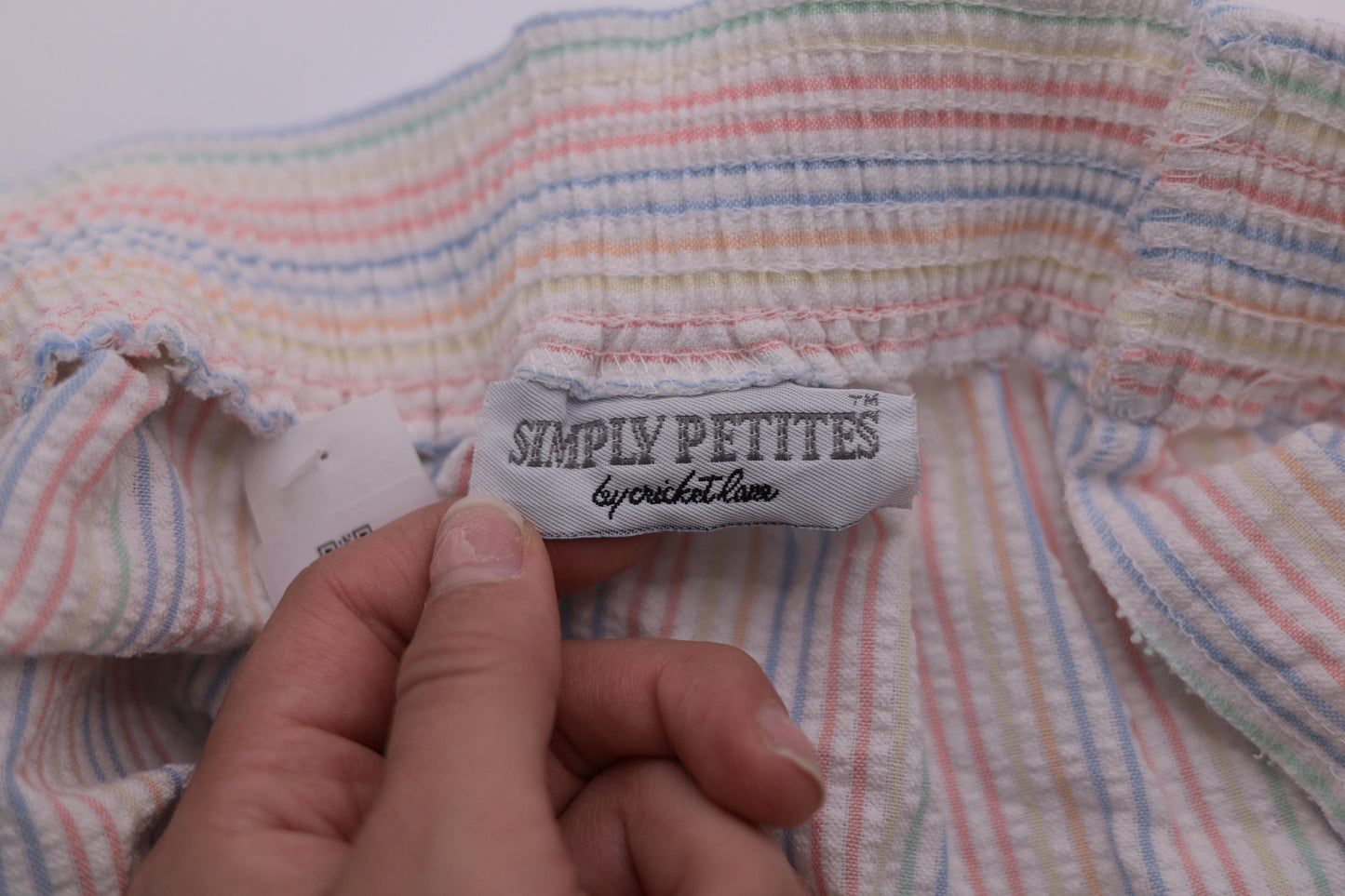 80s Seersucker Striped Skort White Rainbow Pastel High Waist Mini Medium