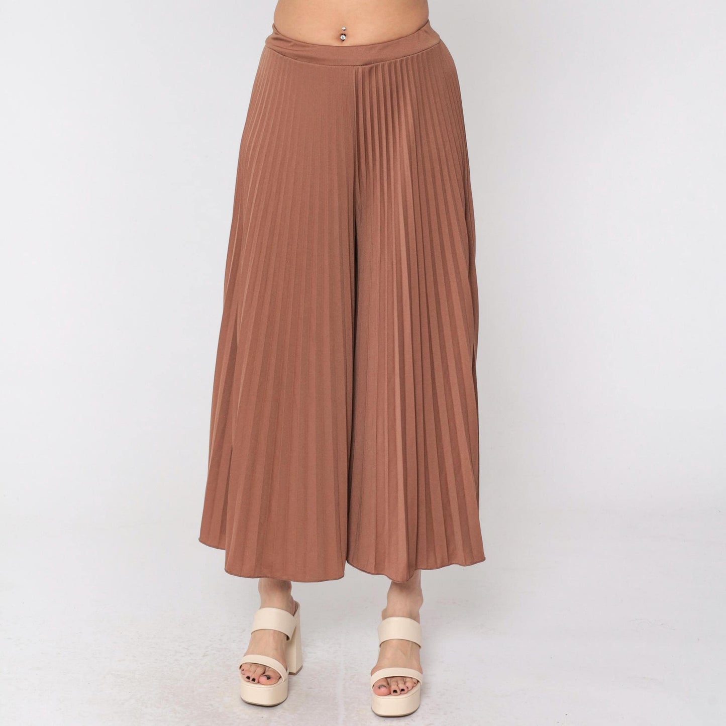 Y2K Brown Pleated Palazzo Pants High Waisted Wide Leg Small Medium