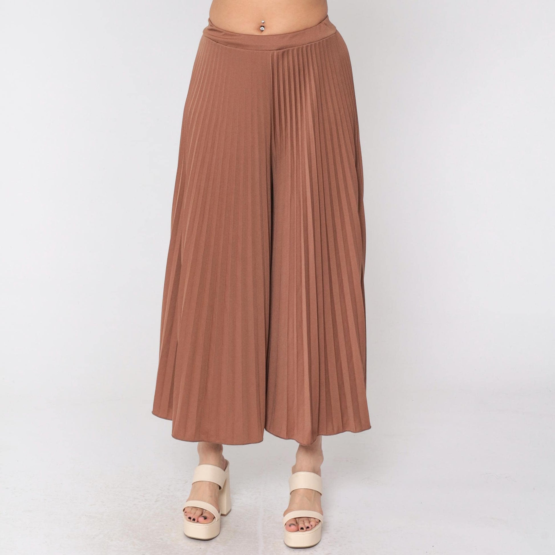 Y2K Brown Pleated Palazzo Pants High Waisted Wide Leg Small Medium