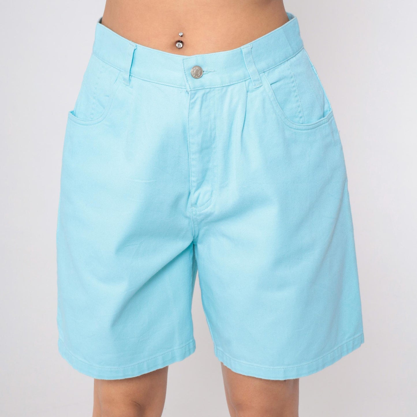 90s Denim & Co High-Waisted Jean Shorts Bright Blue Pleated Large