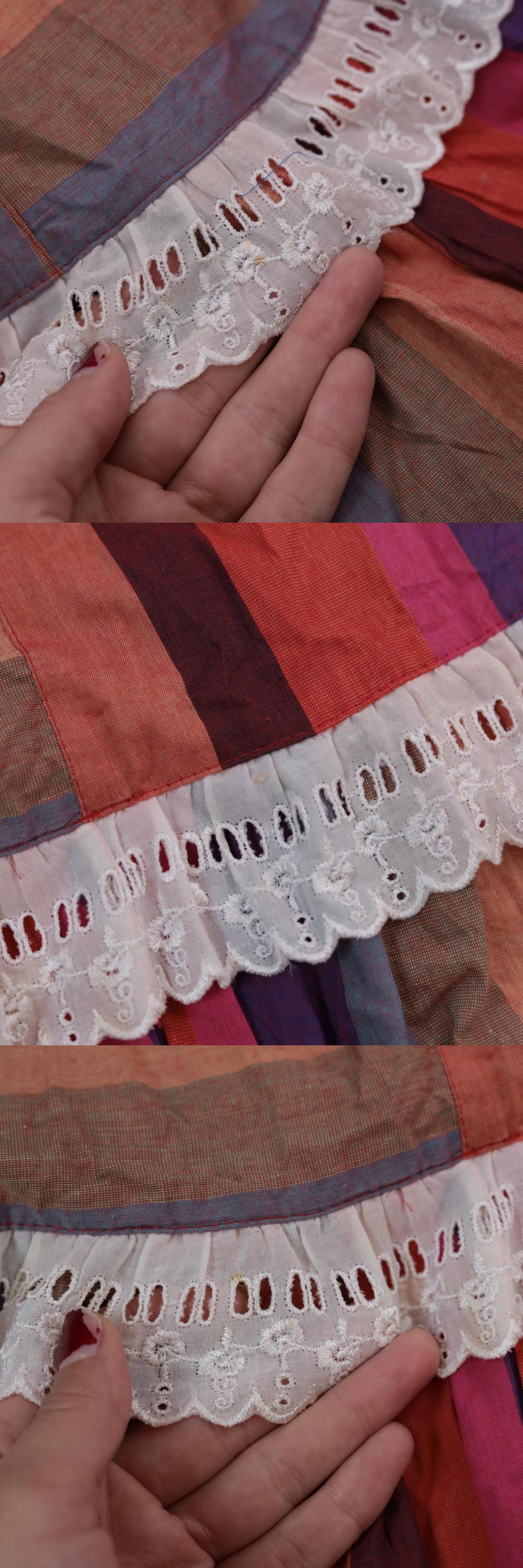80s Striped Prairie Midi Skirt Pink Purple Orange Lace High Waisted Small