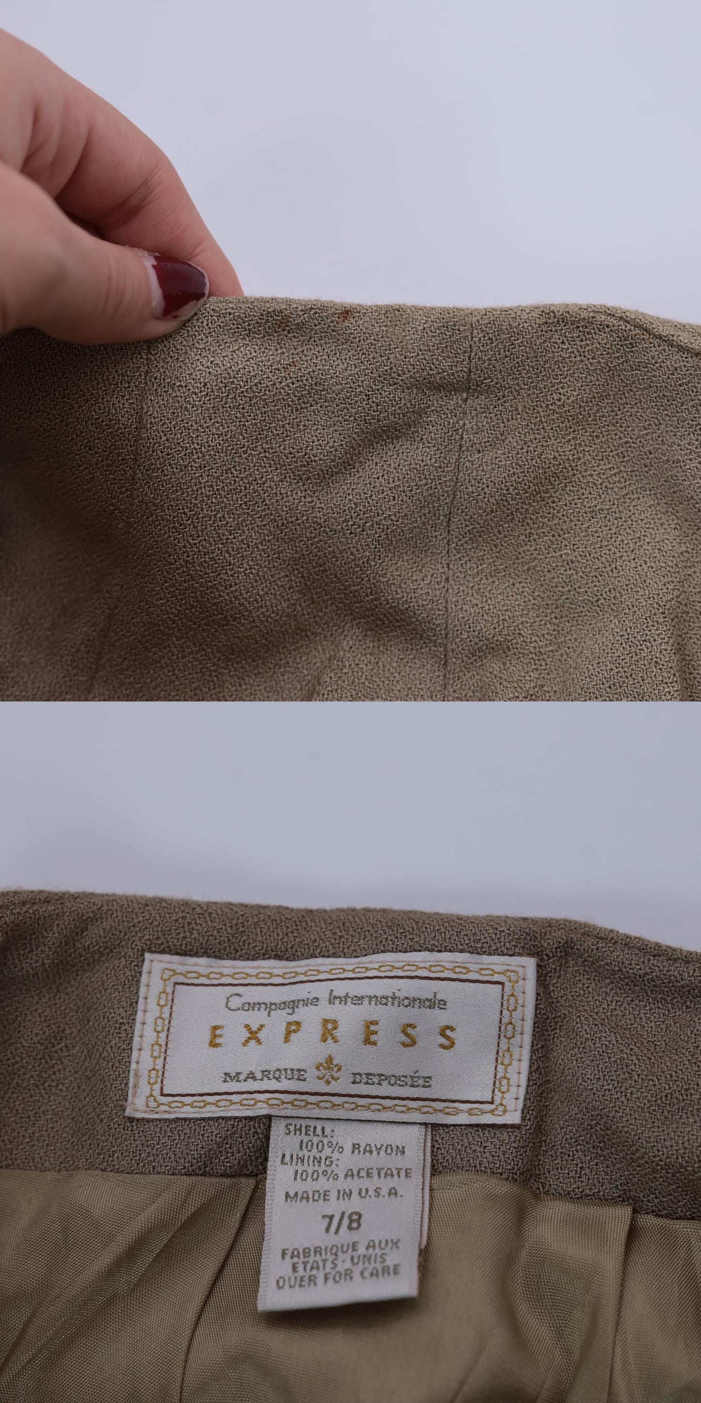 90s Express Khaki Maxi Skirt High Waisted Side Slit Straight Small S