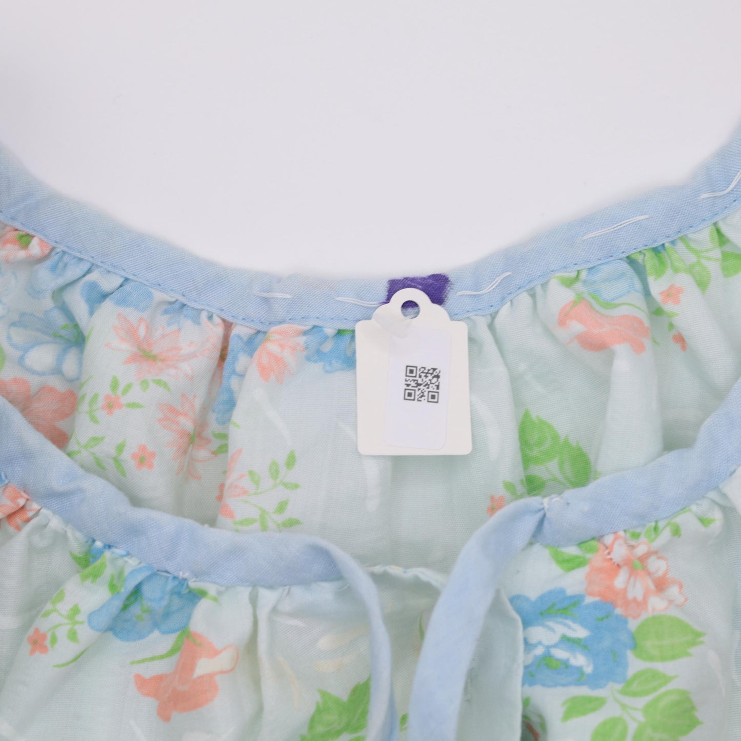 70s Floral Midi Lounge Dress Button-Up Short Sleeve Blue Peach Print Medium M